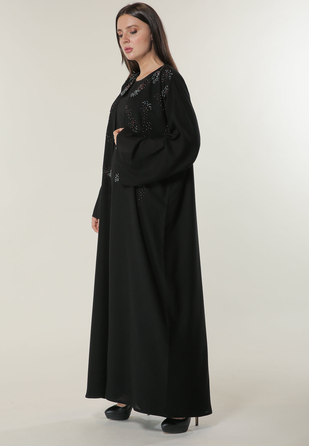 MOiSTREET Black Abaya with Abstract Handwork