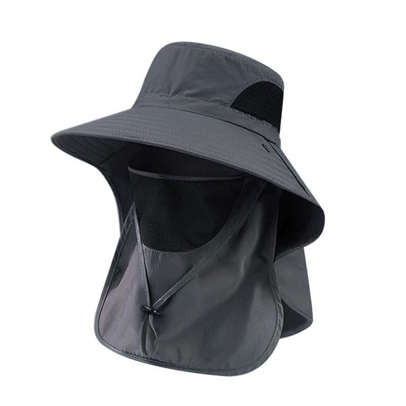 Dark Grey UPF 50+ Sun Hat with Removable Face & Neck Flap, Wide Brim Breathable Bucket Hat for Fishing Hiking, Outdoor Sun Protection Hat for Men Women
