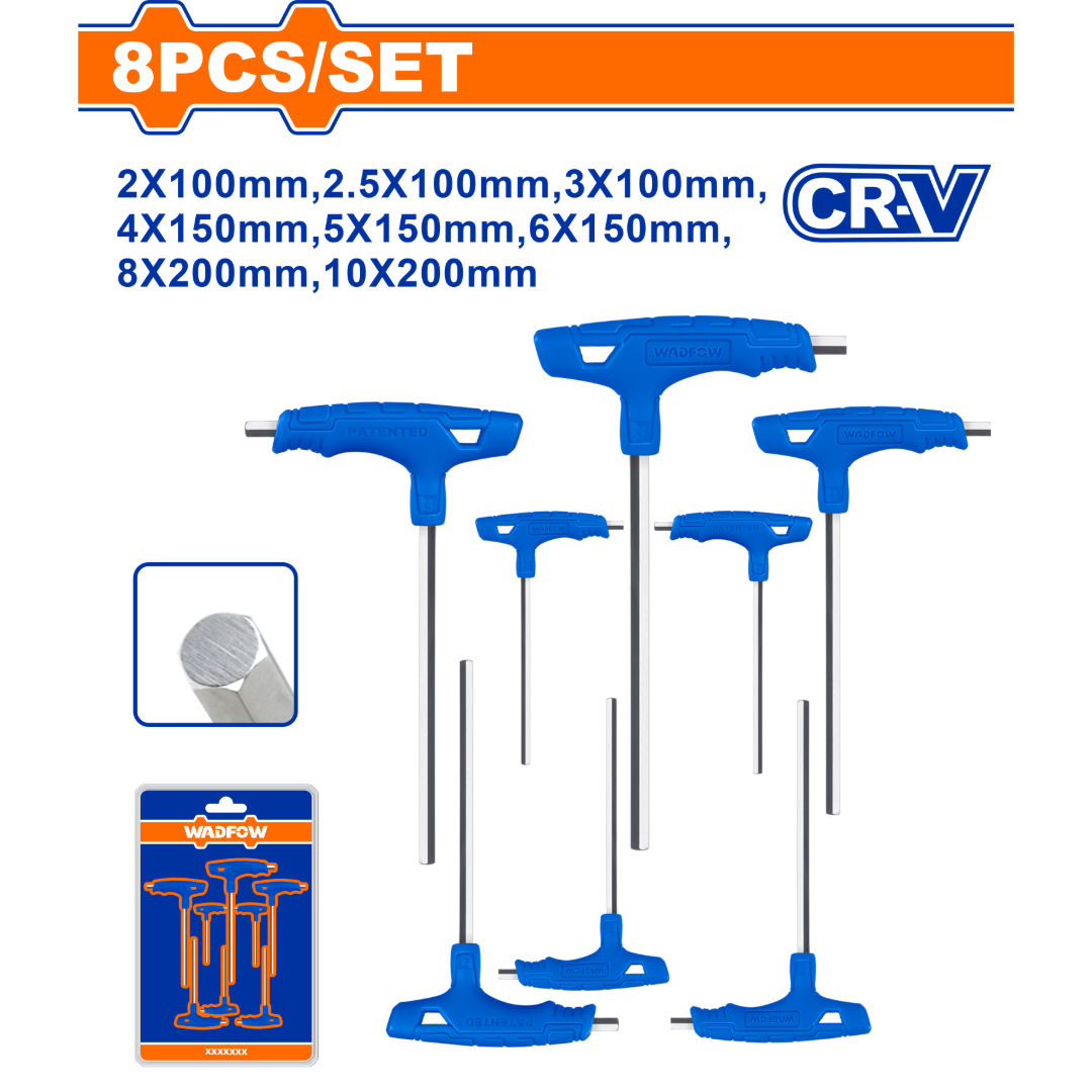 WADFOW 16-Piece T-Handle Hex & Torx Wrench Set, Cr-V, Chrome Plated, Double Blister