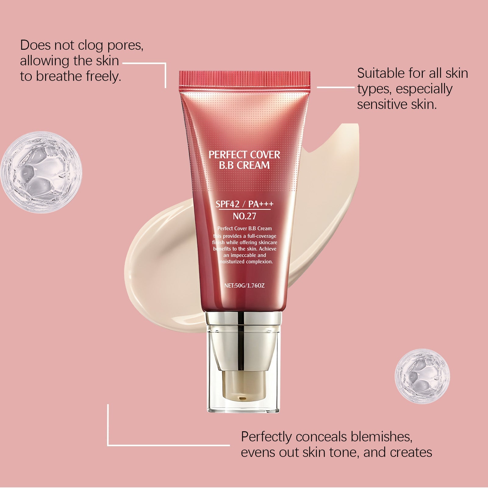 Brightening Concealer BB Cream for Flawless Skin, Hydrating, Long-lasting, UV Protection ,50g