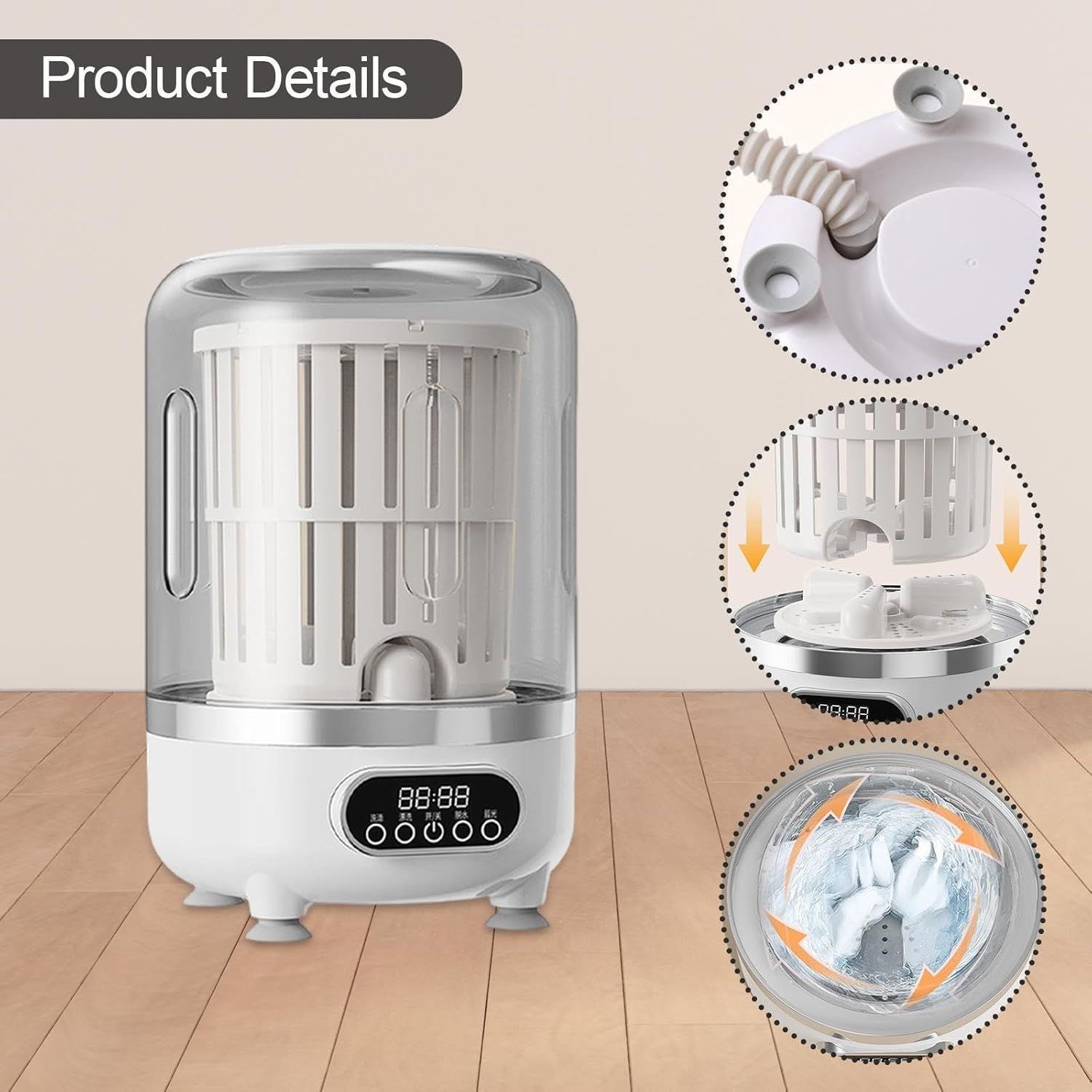 3 in 1 Portable Mini Washing Machine 3L with Digital Display for Baby Clothes Underwear Socks