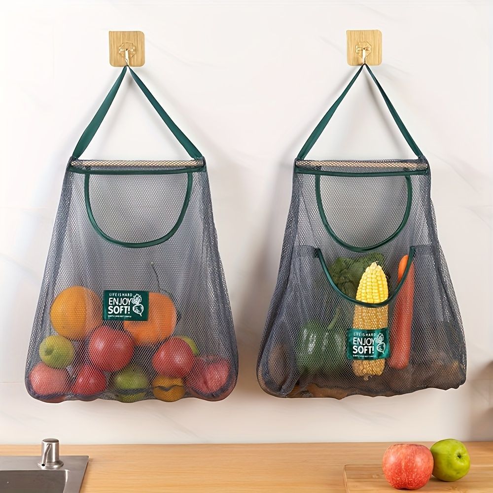 3pcs Kitchen Storage Hanging Bags Breathable Mesh Net Bag Kitchen Supplies
