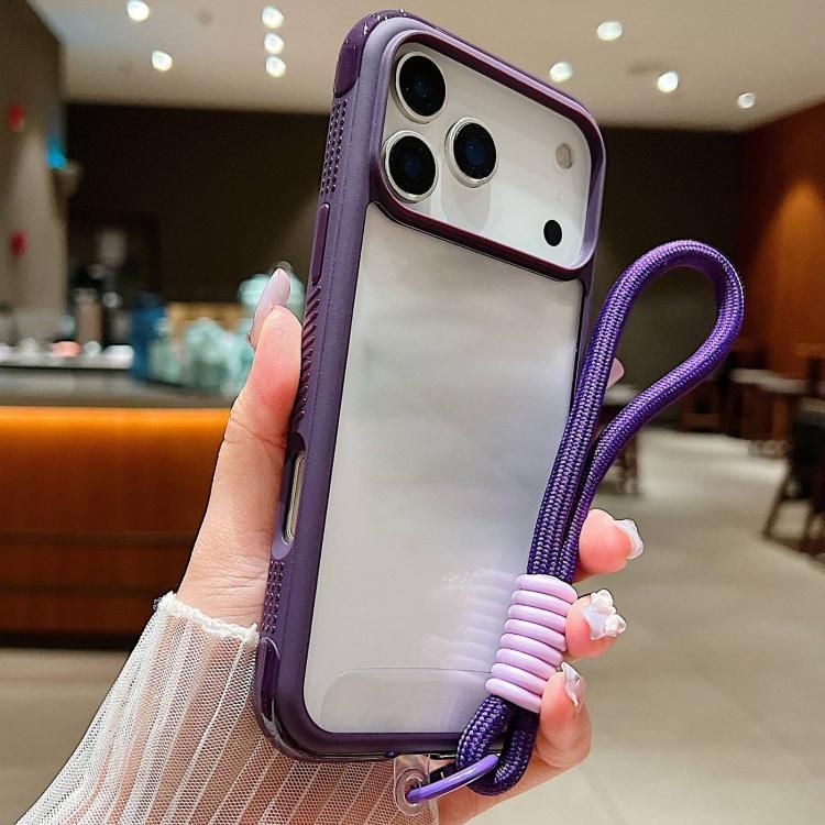 For iPhone 18 Pro Max / iPhone 17 Pro Max Solid Color Edge Transparency Acrylic TPU Phone Case with Wrist Strap