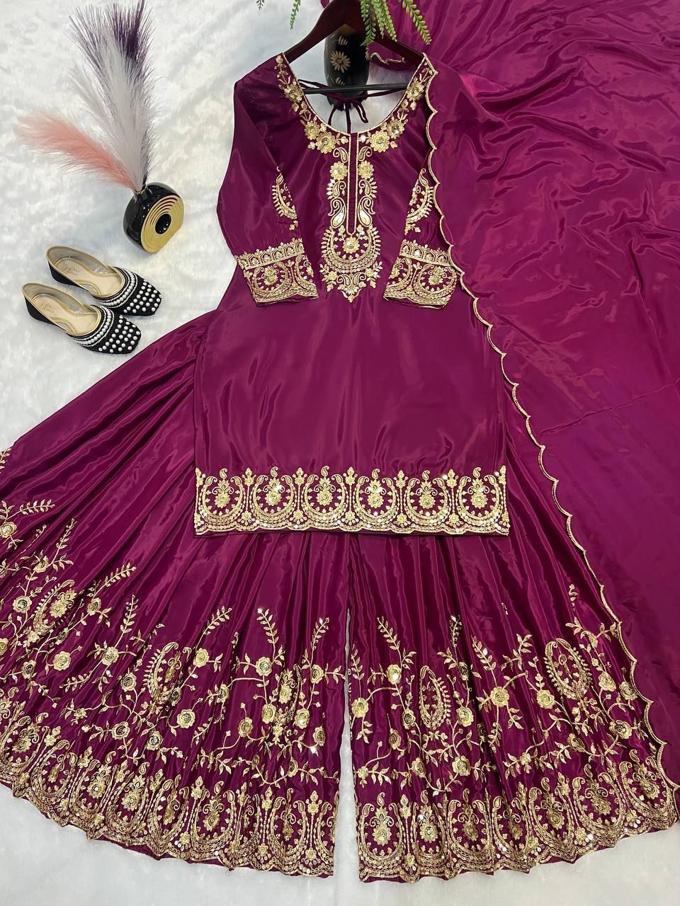 Fab Zone Beautiful Suit Set With Embroidery Work With Fancy Borders Lace Work