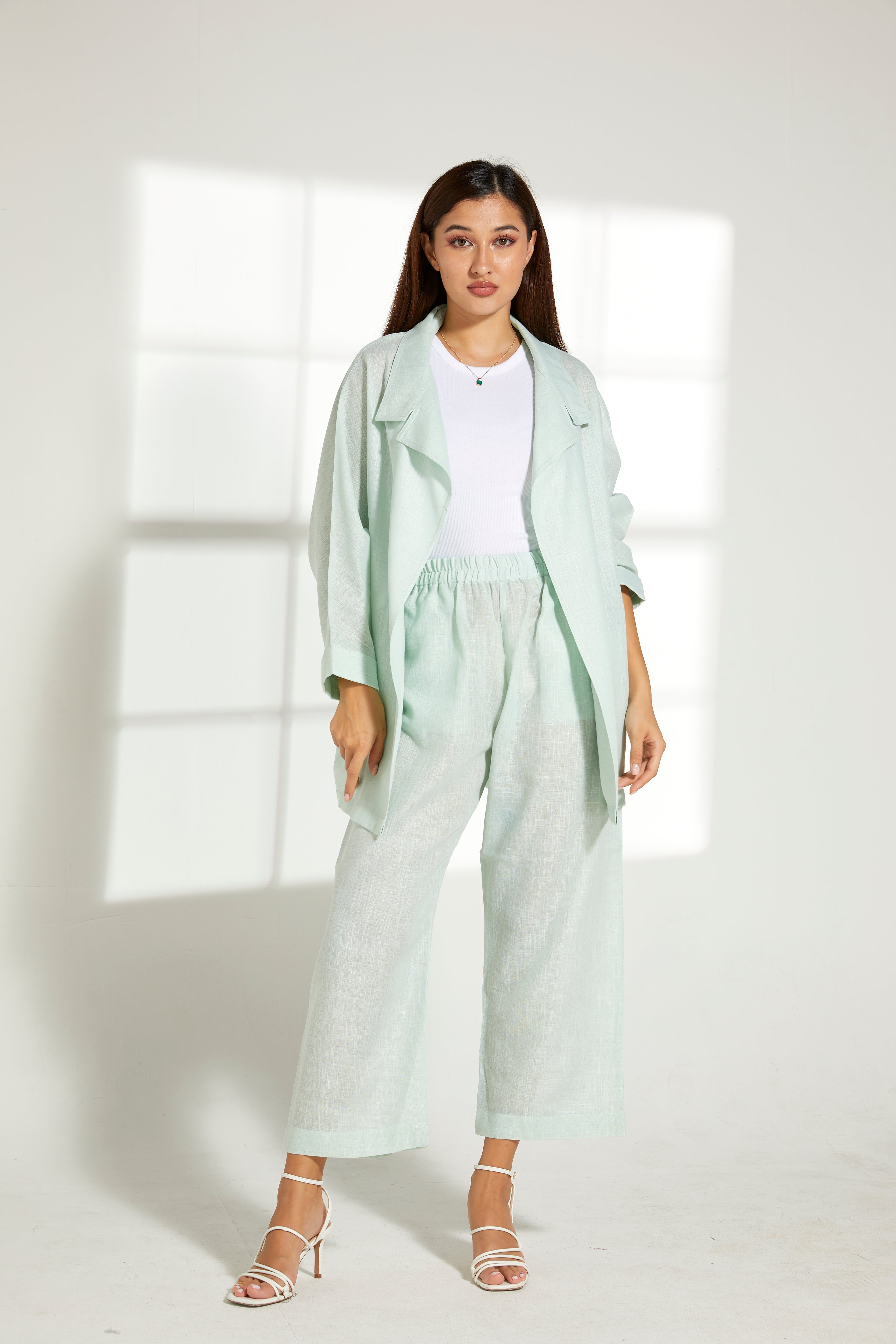 MOiSTREET Sea Green Linen Top and Pants Set