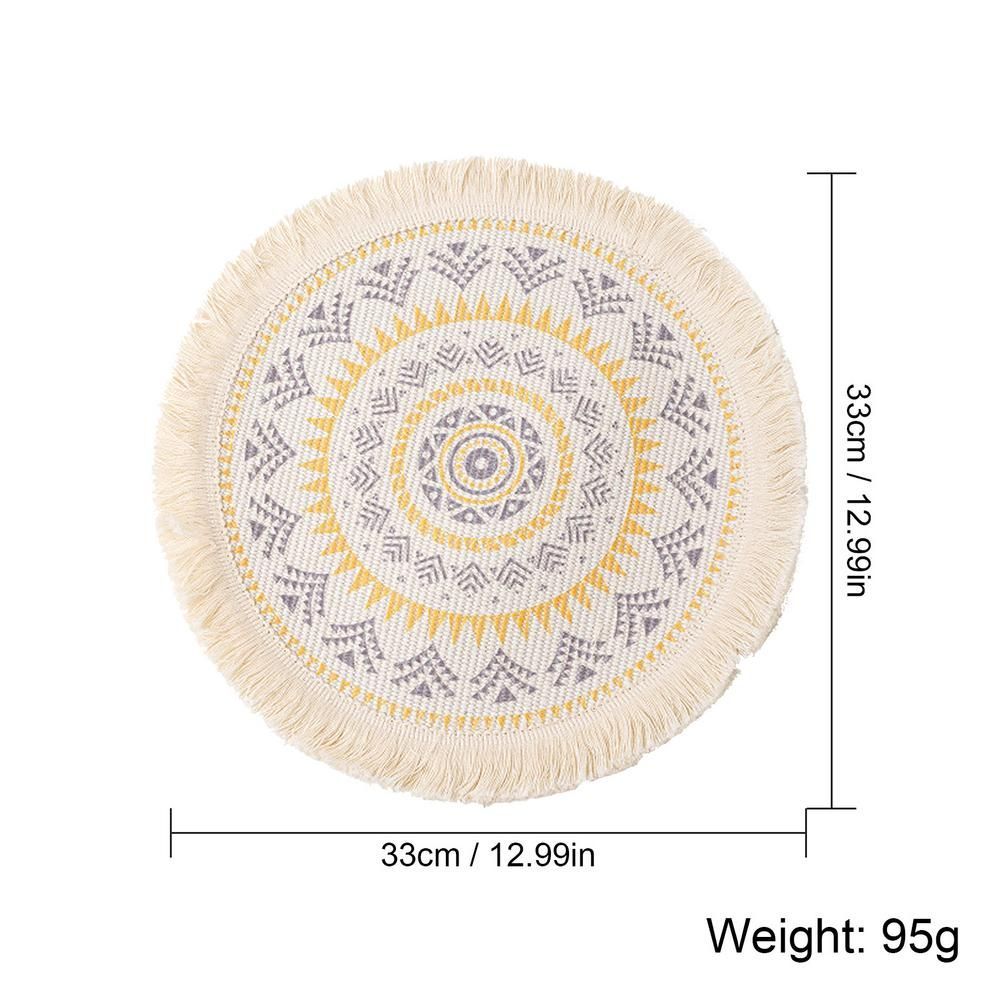 3pcs Boho Round Placemat Cotton Woven Macrame Tassels Table Mats Home Decor