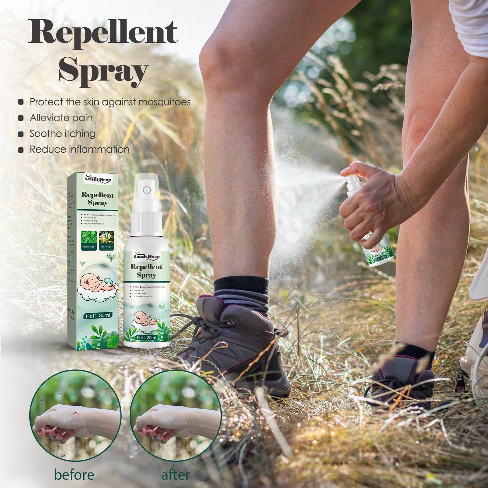Anti-Mosquito & Anti-Itch Spray, Natural Bug Repellent, Soothes Itching, Outdoor & Home ,30ml
