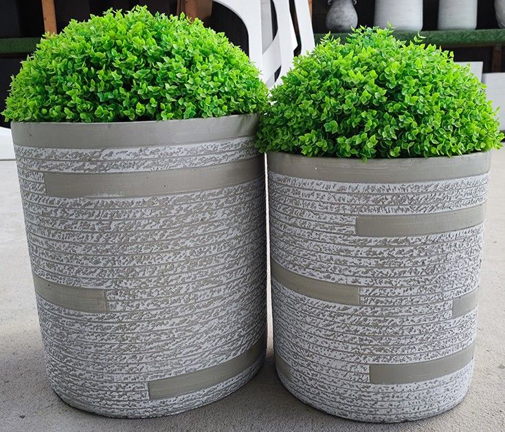 35x40cm Textured Fiberclay Planter with Horizontal Stripes #KD-141