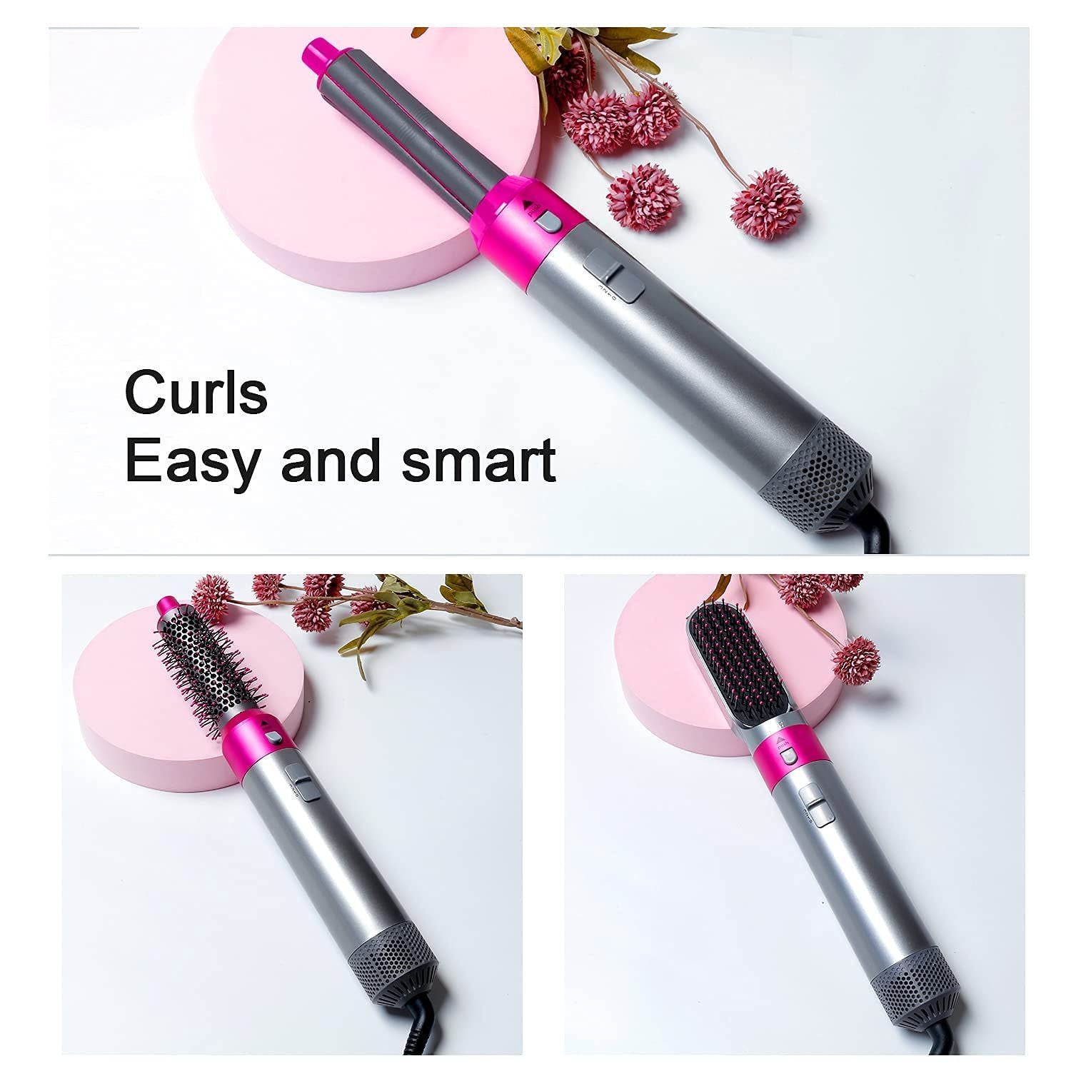 Multifunction 5 in 1 Hair Dryer Brush Multiple Brush Head Curling Hair Dryer