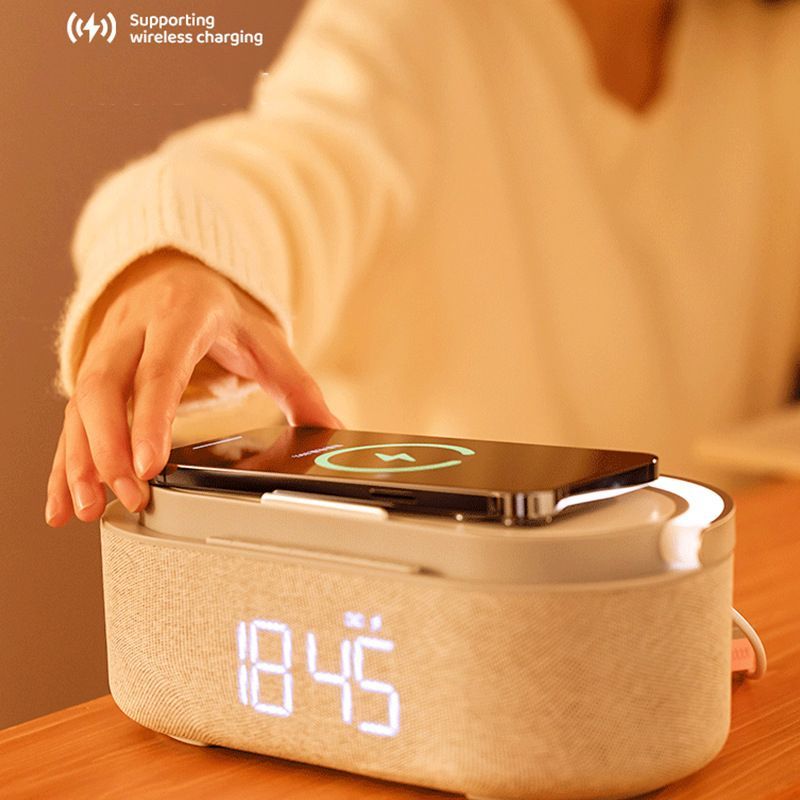 Multifunctional 15W Fast Wireless Charger Clock Bluetooth Speaker Night Light