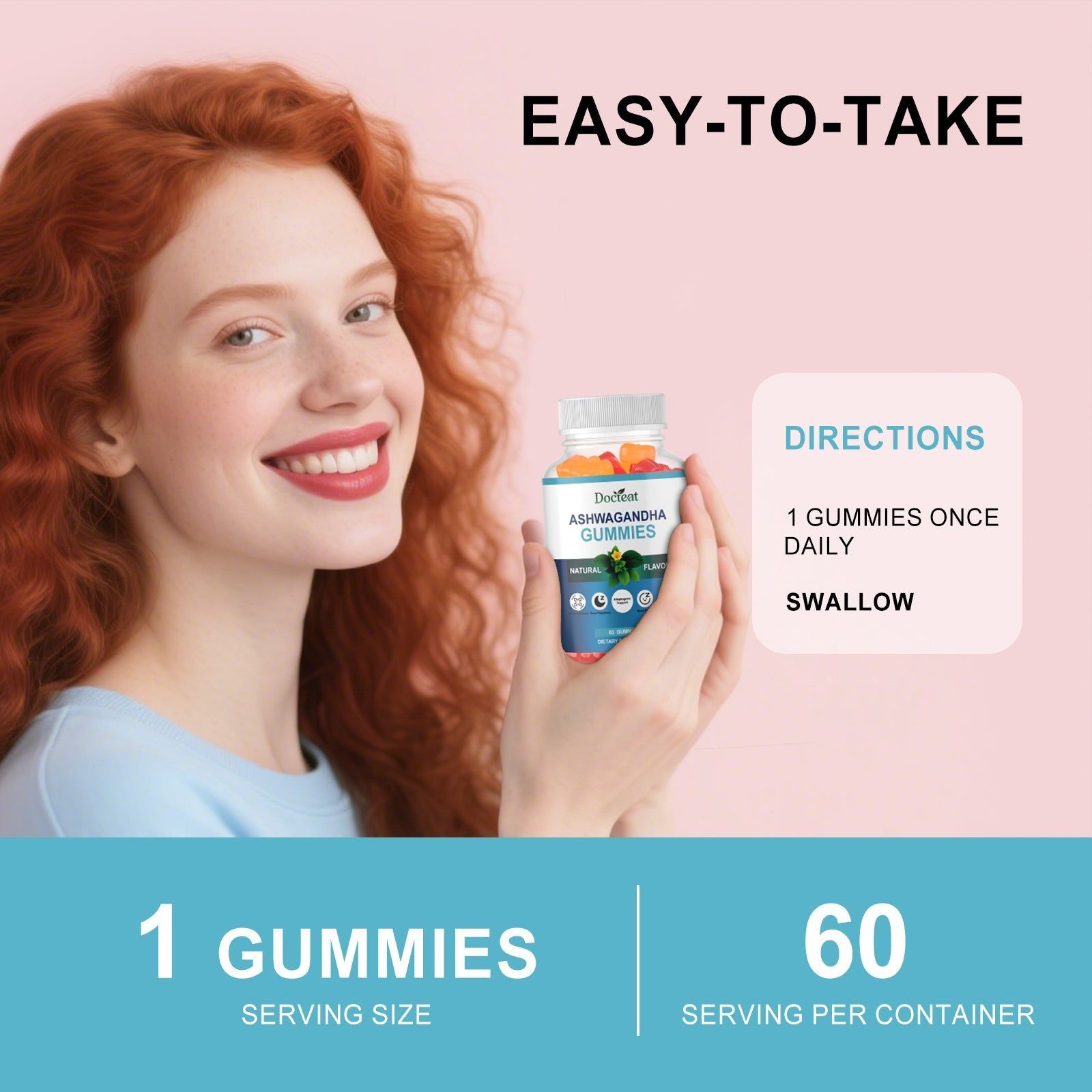 Boost Mood and Sleep with Ashwagandha Gummies, Natural Stress Relief, Body Care ,60 gummies