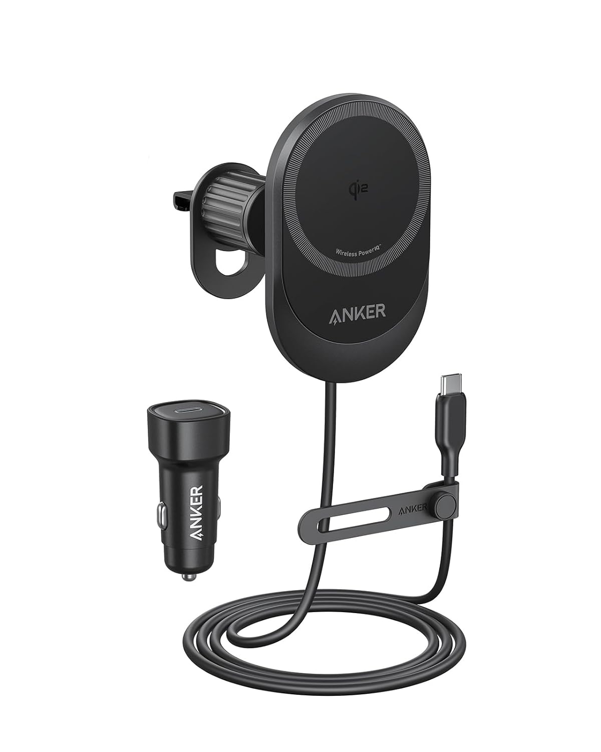 Anker MagGo Wireless Car Mount Charger with 25W Car Adapter, Black