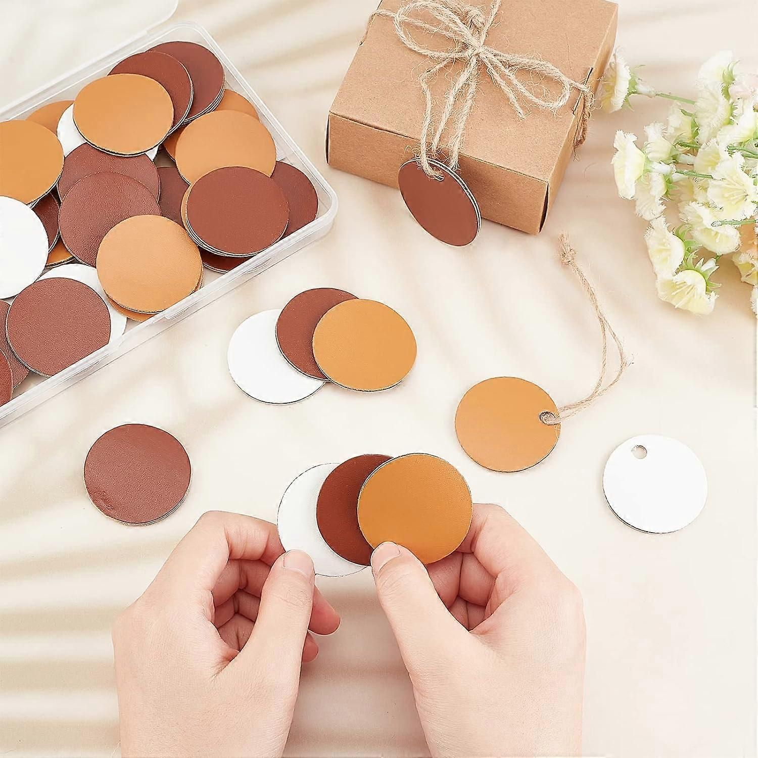 6Inch/40mm 60Pcs Round Non-Holes Blank PU Leather Tags