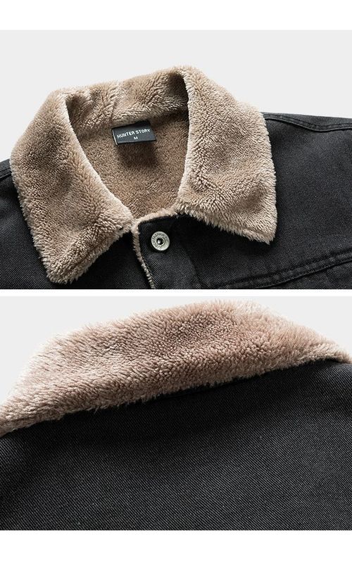 Winter Warm Denim Jacket Fleece Lined Jean Coat Fur lapel Collar Trucker Jacket For Men