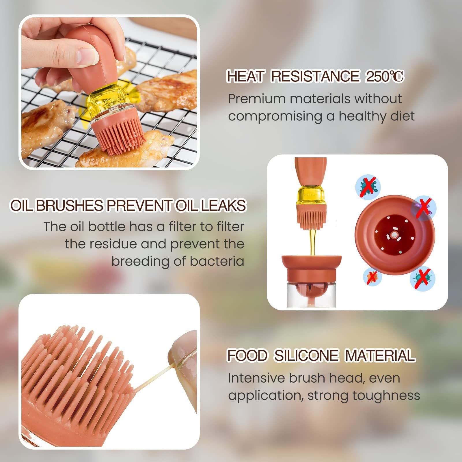 Oil Bottle Oil Dispenser With Silicone Brush Oil Container For Kitchen BBQ Grill