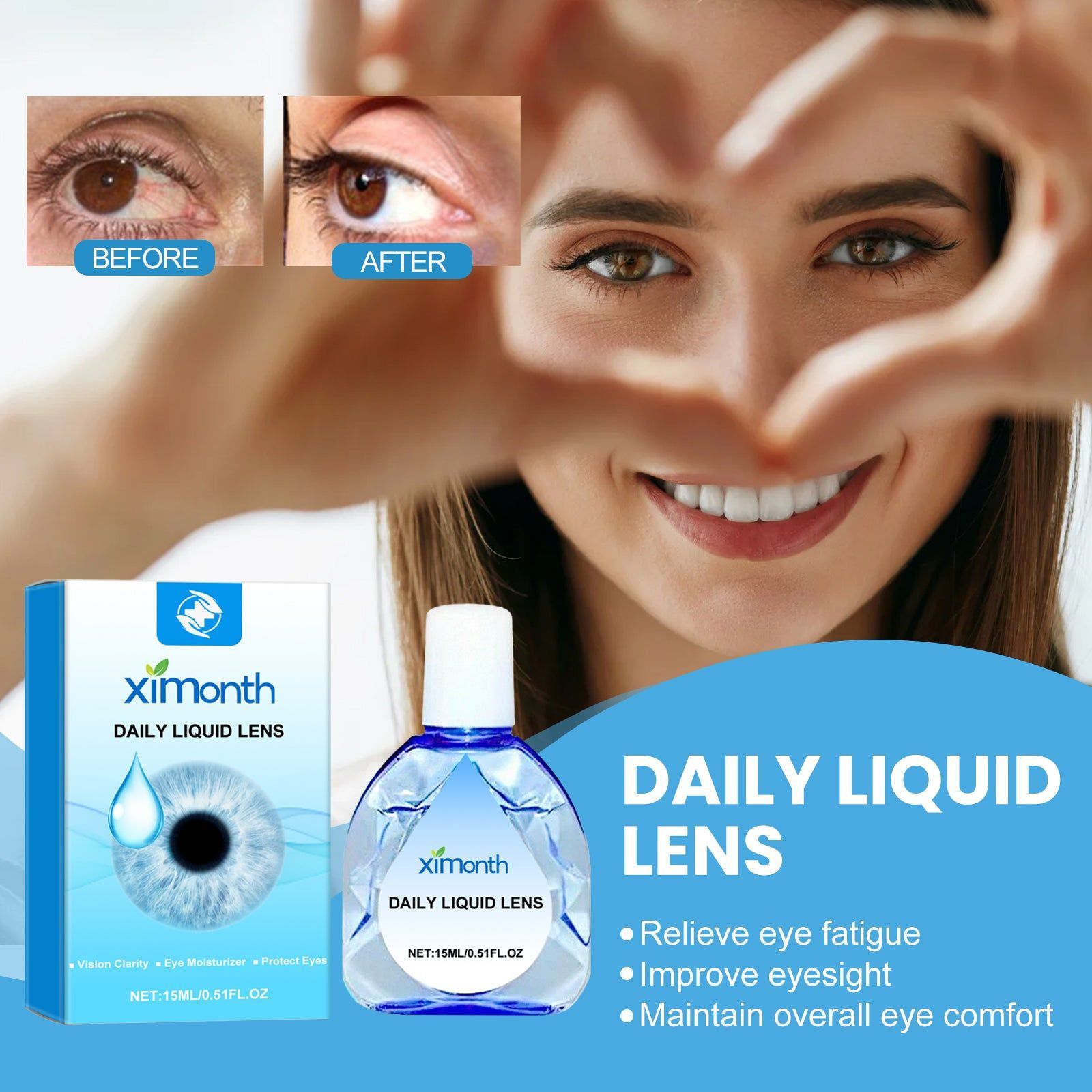 Daily Eye Drops, Relieve Fatigue, Moisturize, Clear Vision, Eye Care Solution ,10ml/box