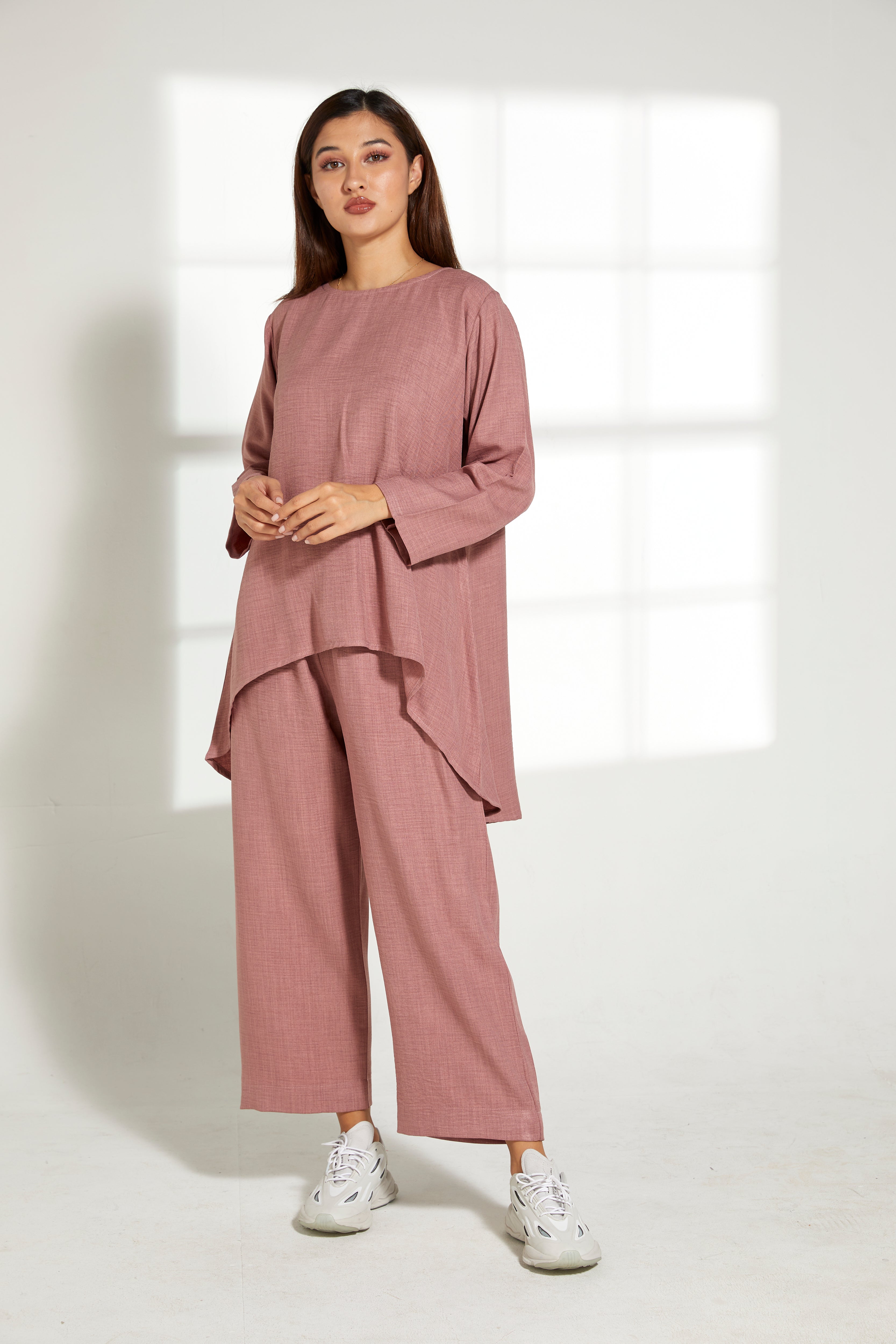MOiSTREET Pink CEY Mélange Fabric Top And Pants Set