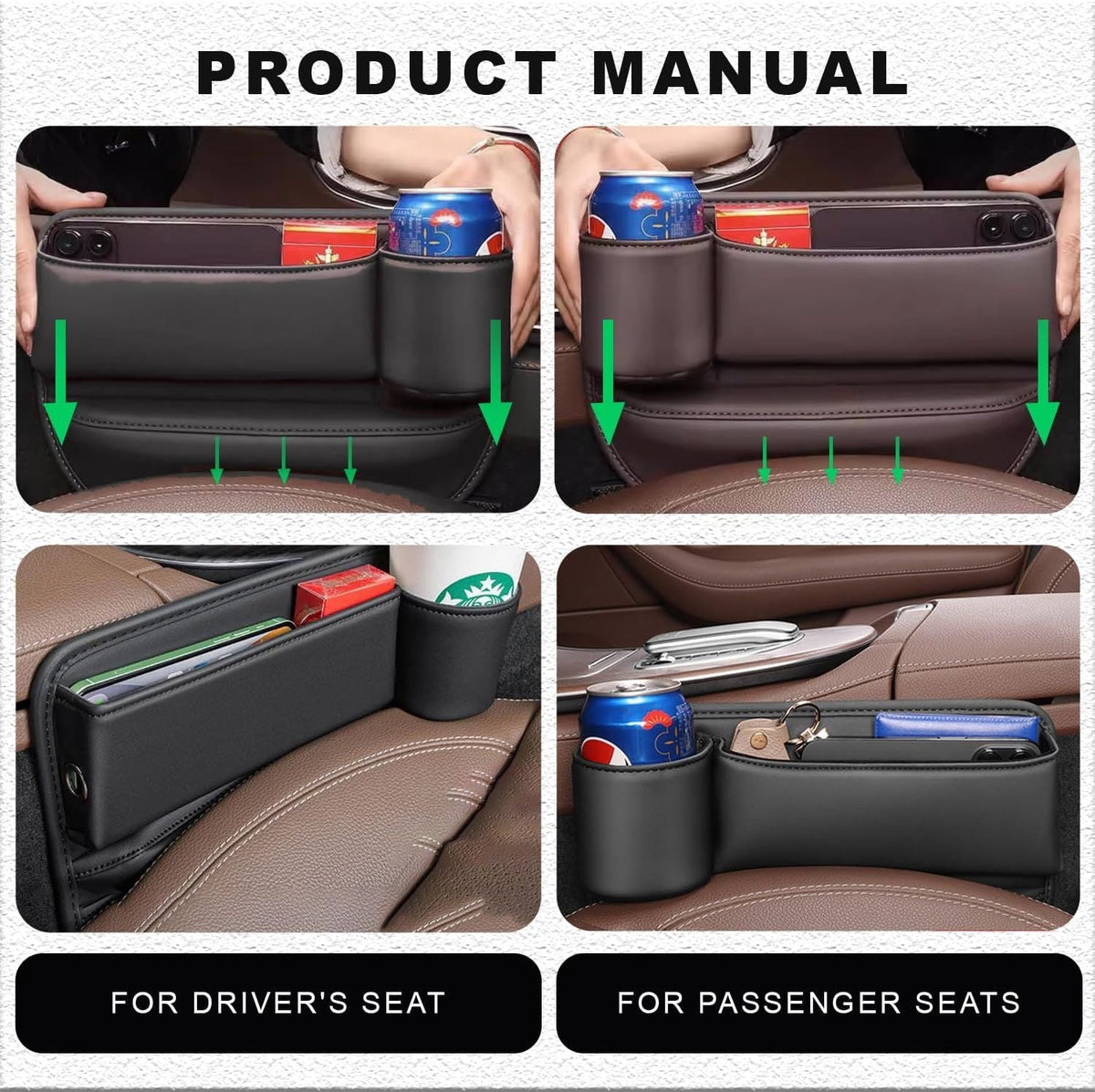 2 Packs Car Seat Gap Filler Organizer Seat Gap Storage Box with Cup Holders