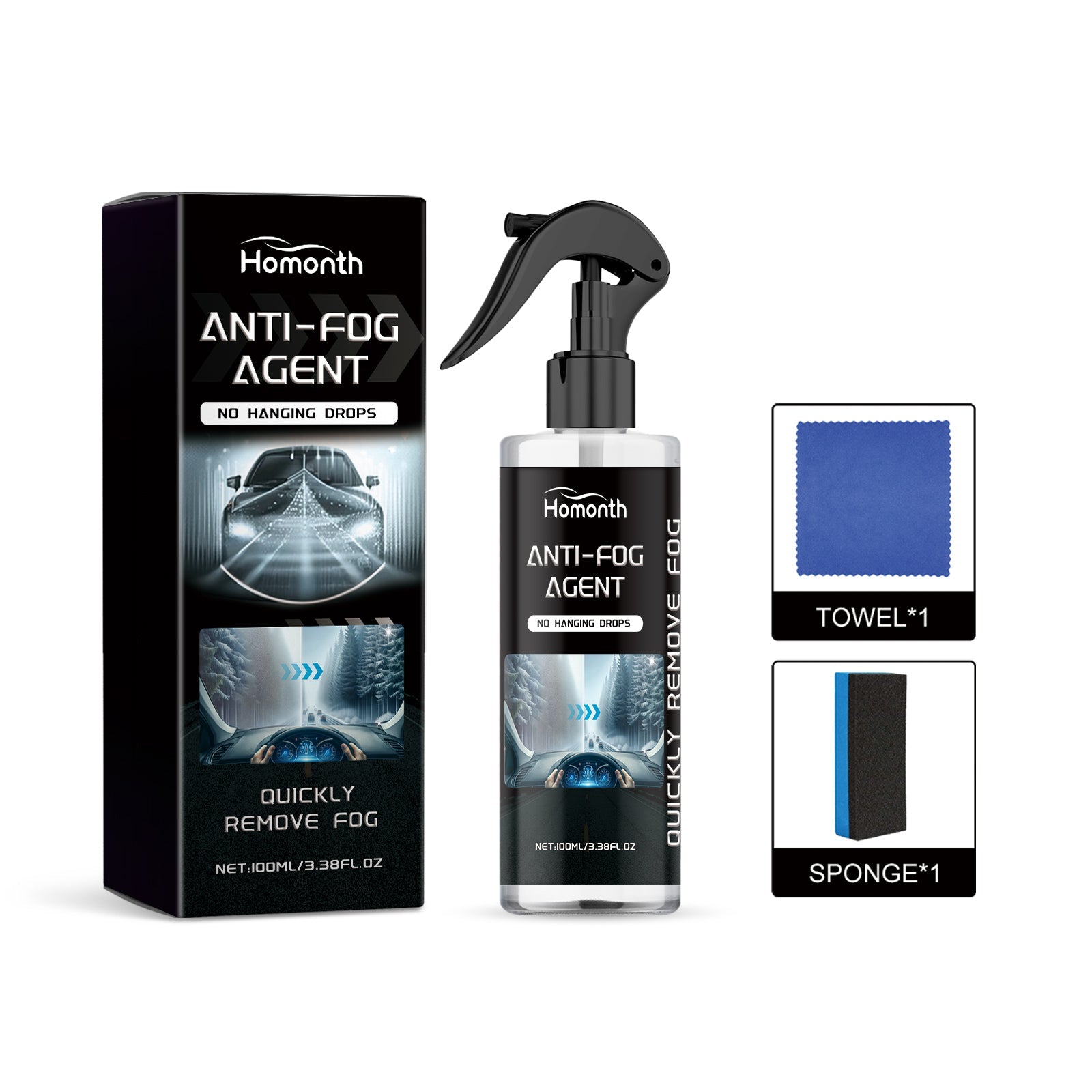 Anti-Fog Glass Cleaner, Rain Repellent, Hydrophobic Spray for Car, Mirror, Helmet ,1set