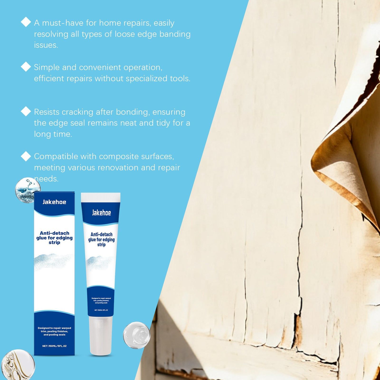 Anti-Drop Edge Banding Glue for Home Care, Repair Cracks, Multi-Material, Easy Fix ,150ml