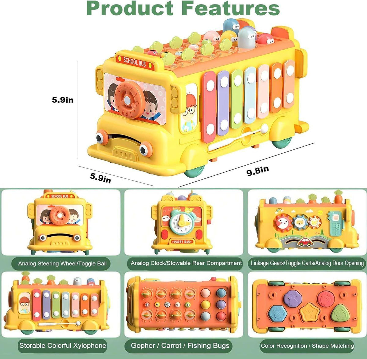 Toddlers Baby School Bus Toy Baby Xylophone Music Bus Toys for 1 Year Old Boys Girls