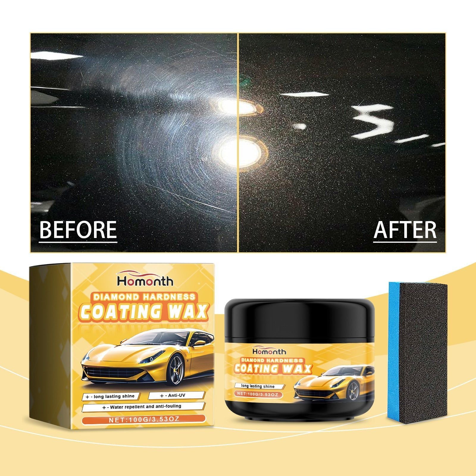 Automotive Coating Wax, Car Polish, Scratch Remover, Long-Lasting Shine ,1set