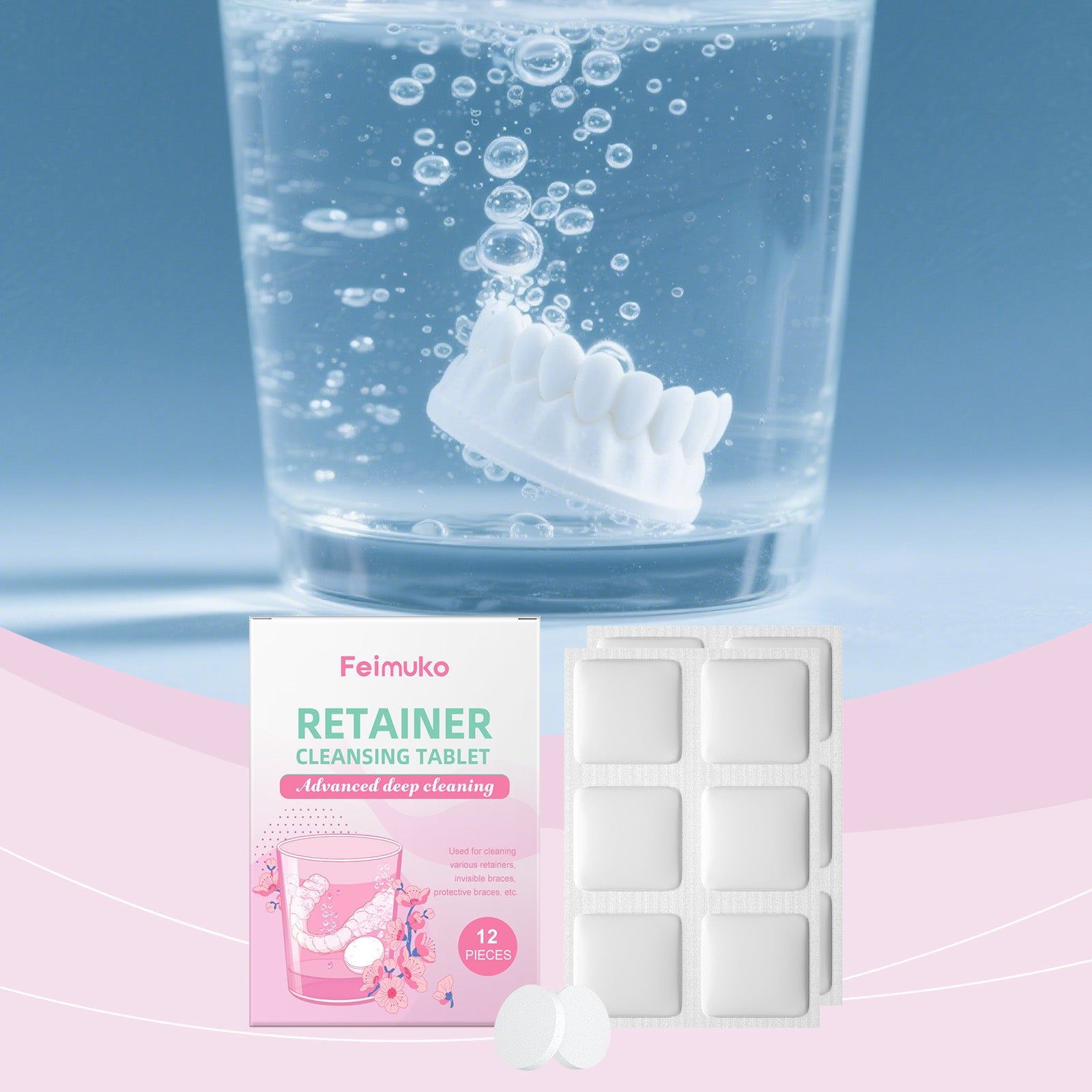 Denture Cleaning Tablets, Effervescent, Fresh, Gentle, Easy to Use, Best Cleaning Supplies ,12pcs