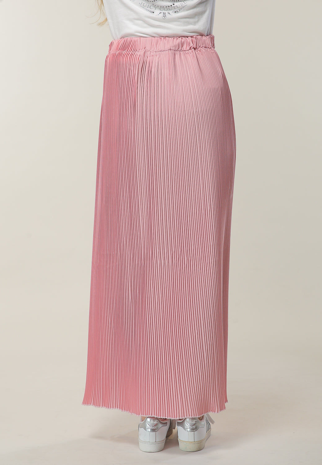 MOiSTREET Long Pleated Pink Skirt