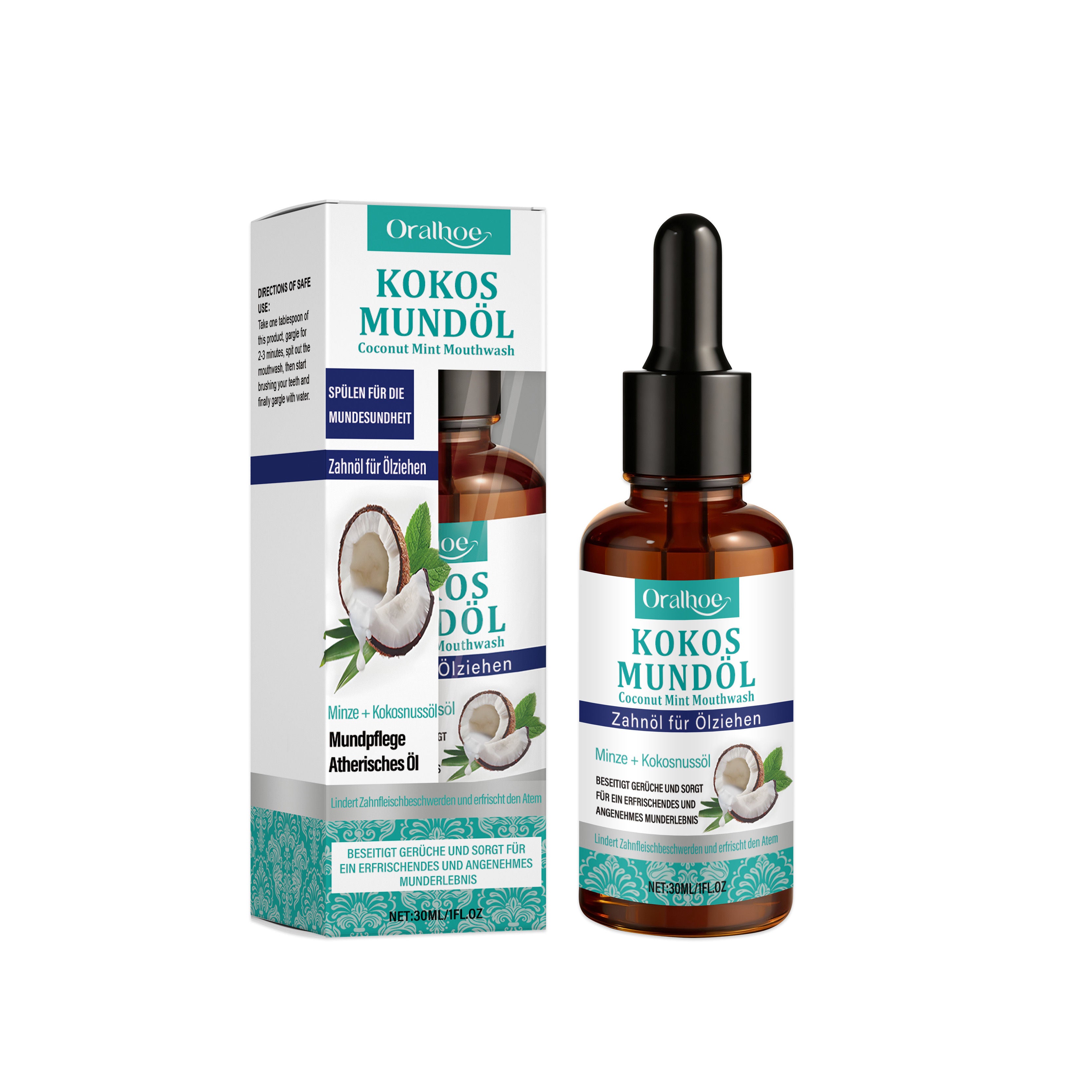 Coconut Mint Mouthwash, Long-Lasting Fresh Breath, Gum Care, Daily Oral Hygiene ,30ml