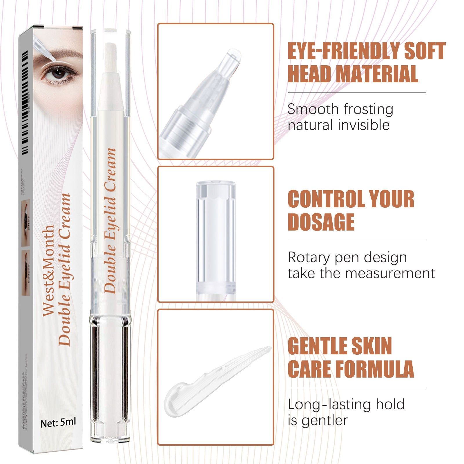 Adjust Eye Shape Double Eyelid Cream, Waterproof, Long Lasting, Natural, Quick Dry ,5ml