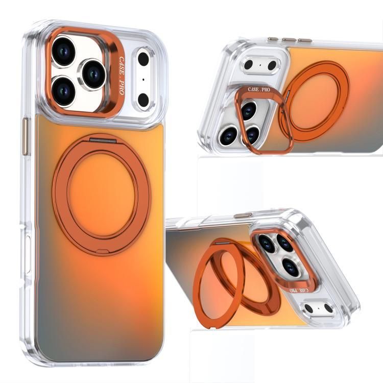 For iPhone 18 Pro Max / iPhone 17 Pro Max Gradient Discolor Rotating Holder Lens Kickstand Magsafe Phone Case