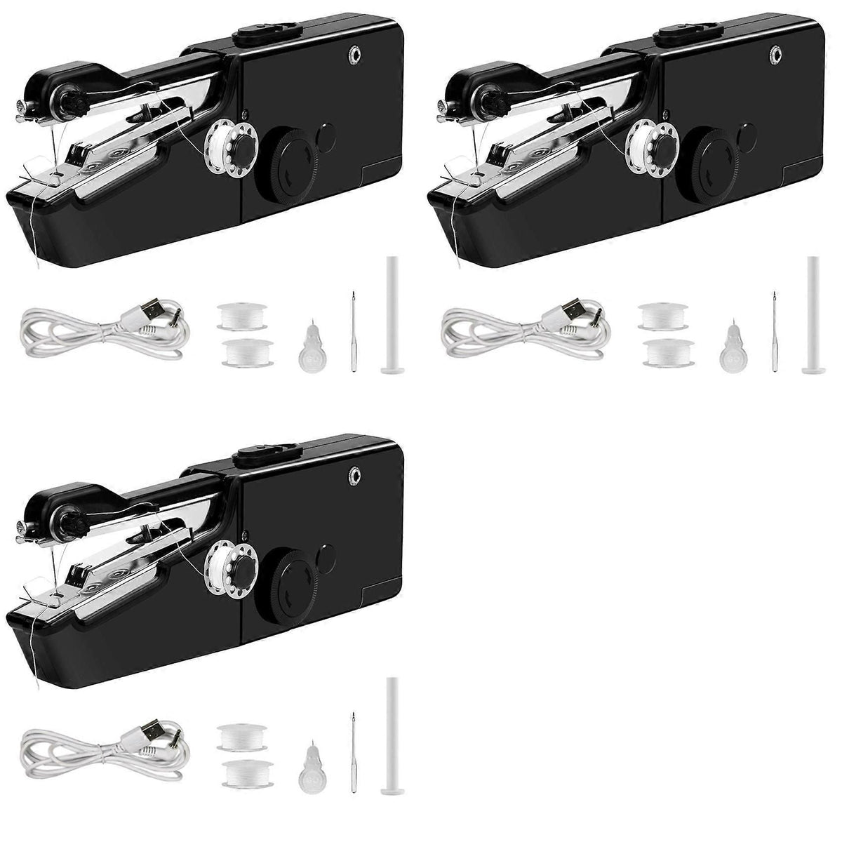 3X USB Electric Handheld Sewing Machine Kit, Cordless Mini Quick Repairing Sewing Machine for Denim Curtain Leather