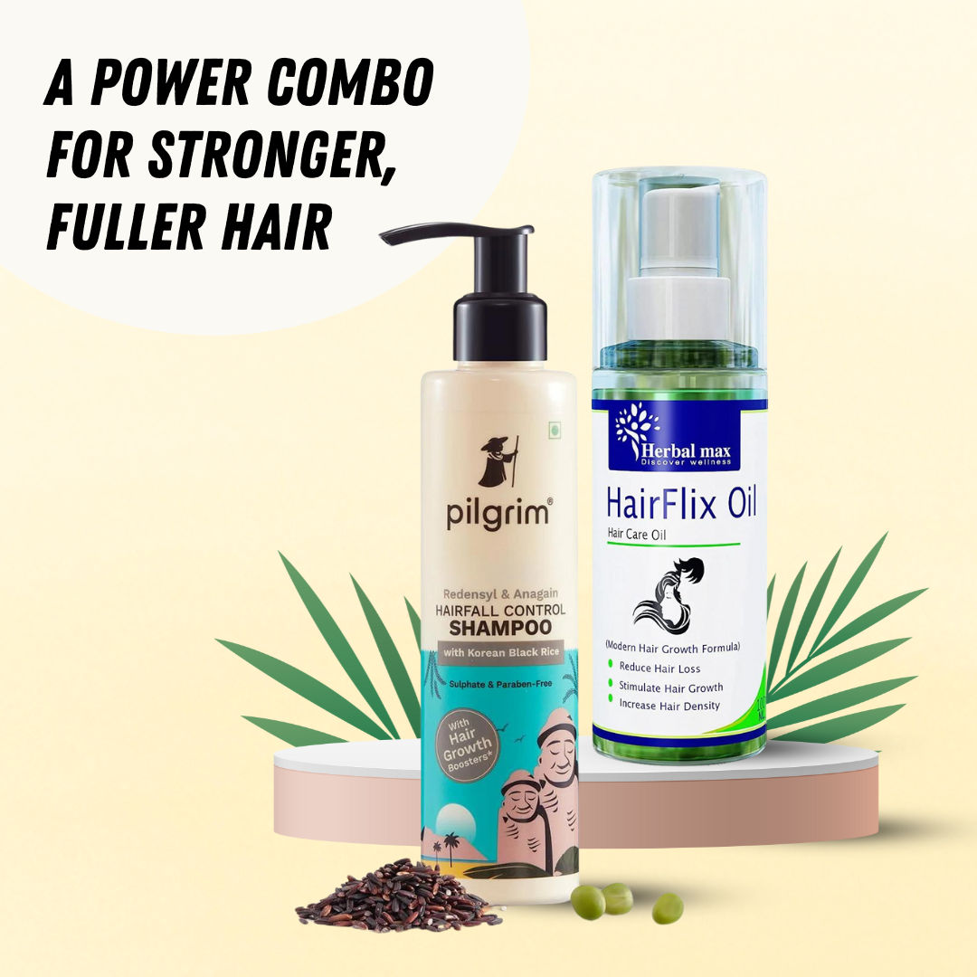Herbal max Ayurveda Bhringraj Hair Oil(100 ml) + Pilgrim Redensyl & Anagain Hair Fall Control Shampoo 200 ml Combo