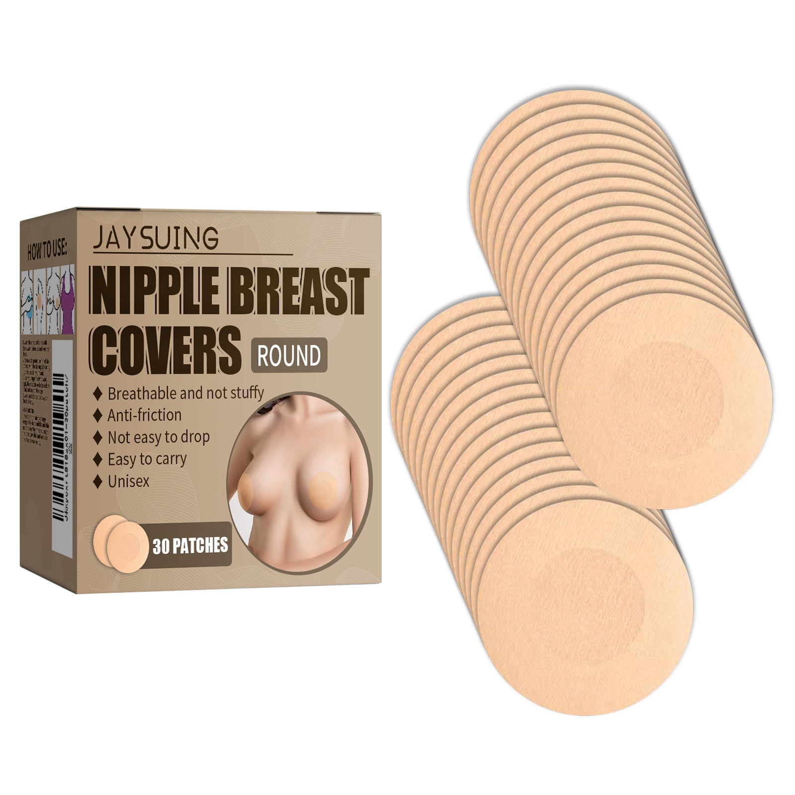 Breathable Disposable Breast Stickers, Anti-Friction, Not Stuffy, No Fall, Invisible, Comfortable ,30patch