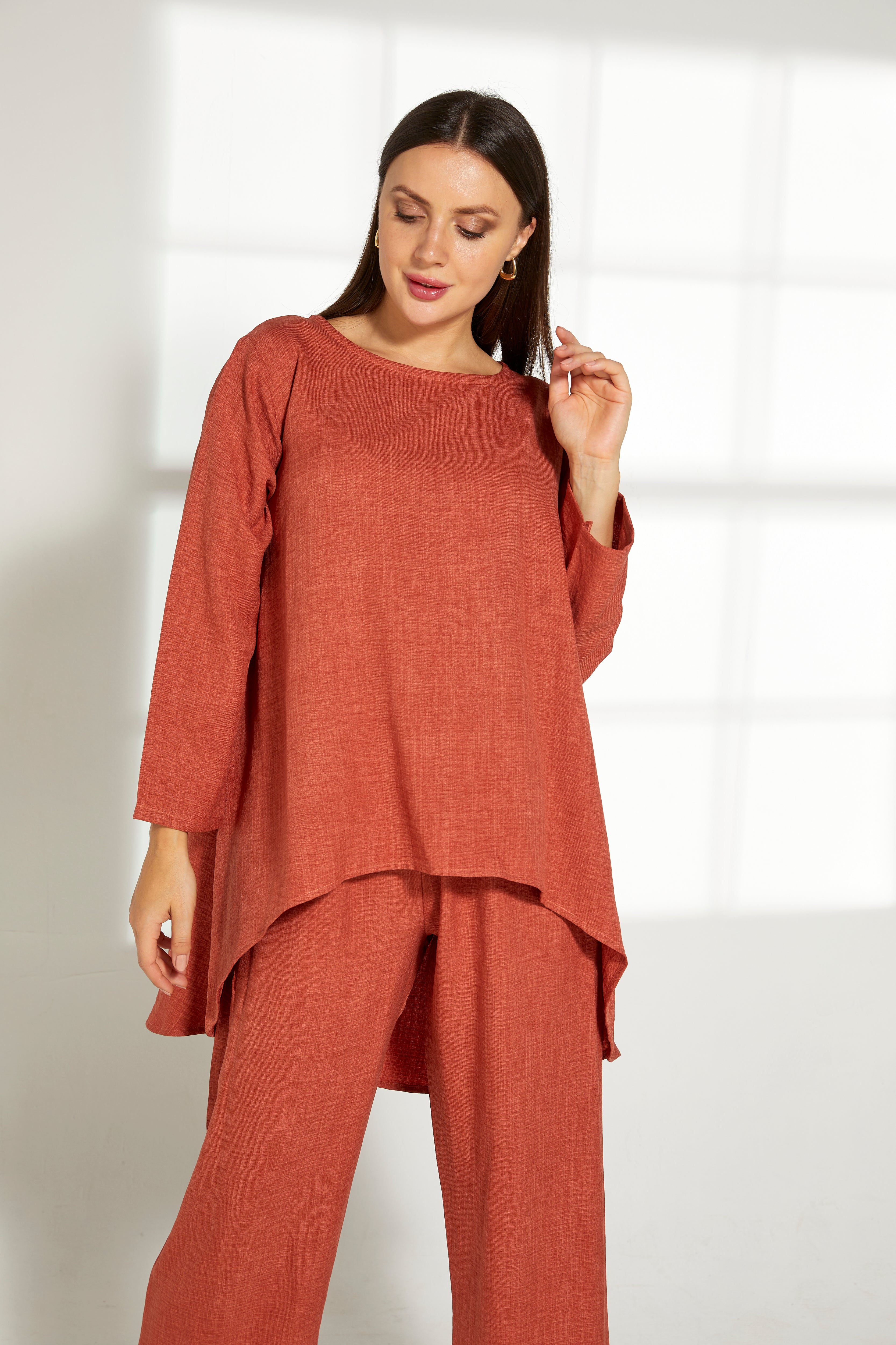 MOiSTREET Orange CEY Mélange Fabric Top And Pants Set