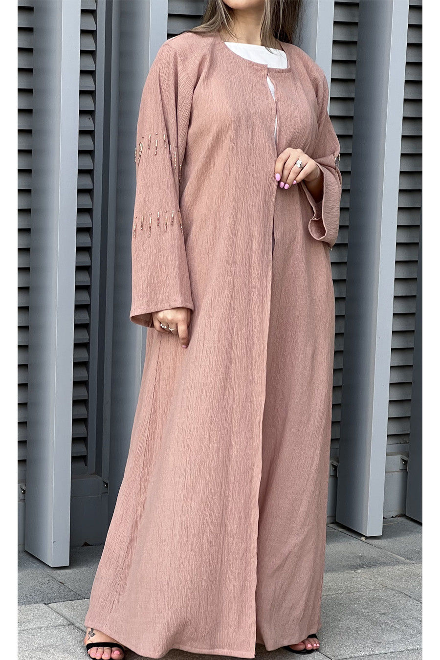 MOiSTREET Mandys Pink Fukroo Embroidery Abaya