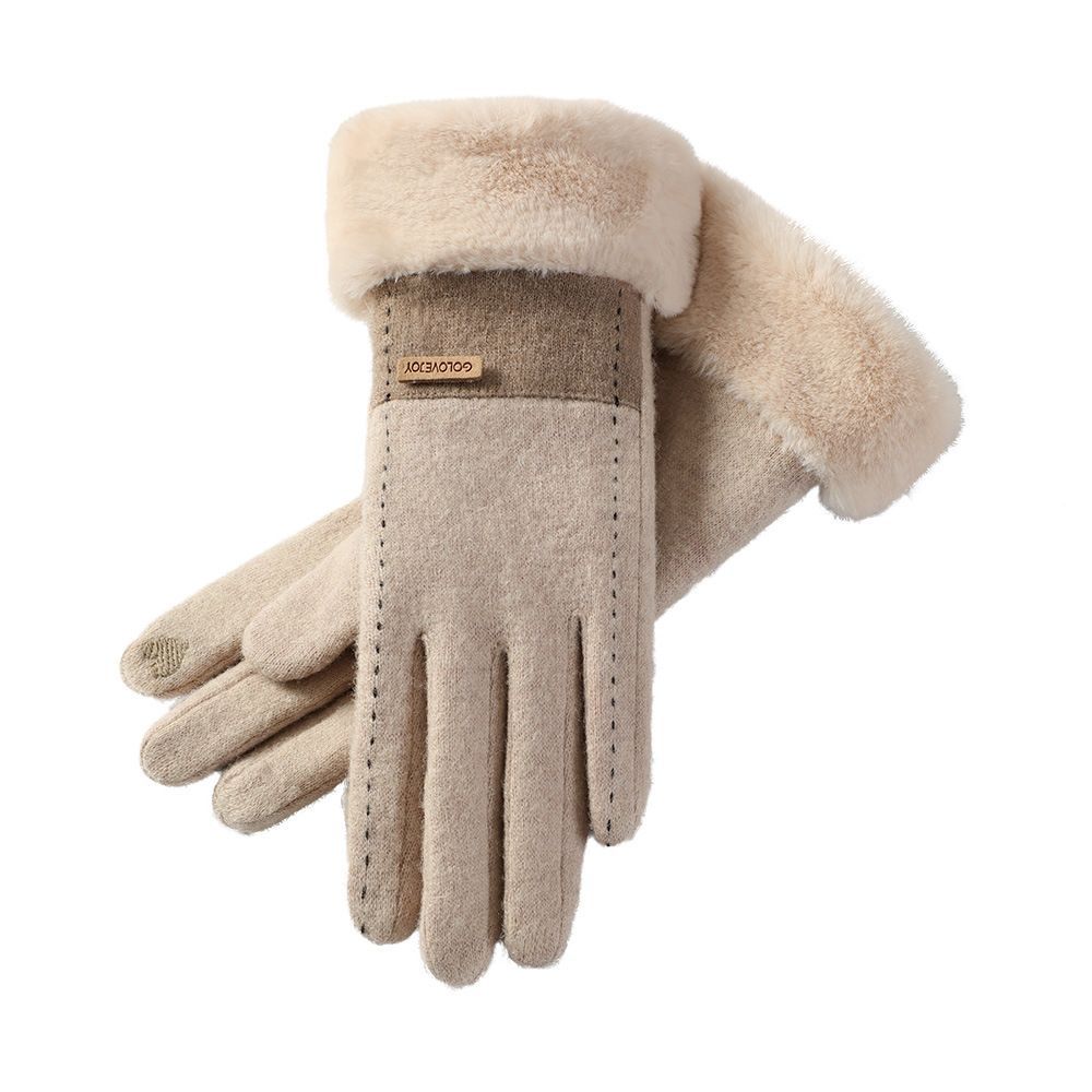 Women Warm Plush Glove Warm Touchable Screen Winter Wool Thicken Mittens