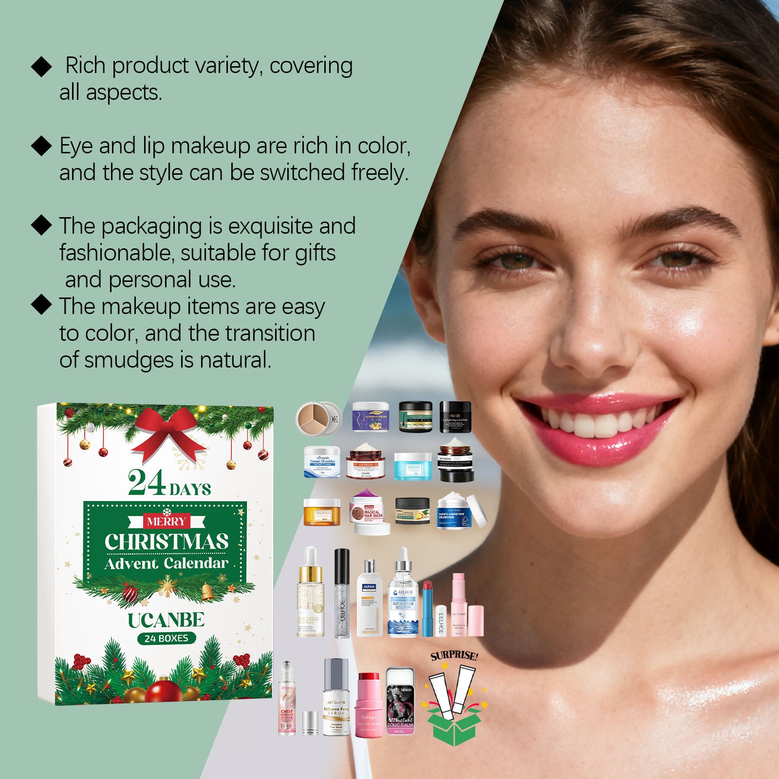 Christmas Surprise Blind Box, Skincare & Makeup, Moisturizing Facial Care, Holiday Beauty Countdown ,24 boxes