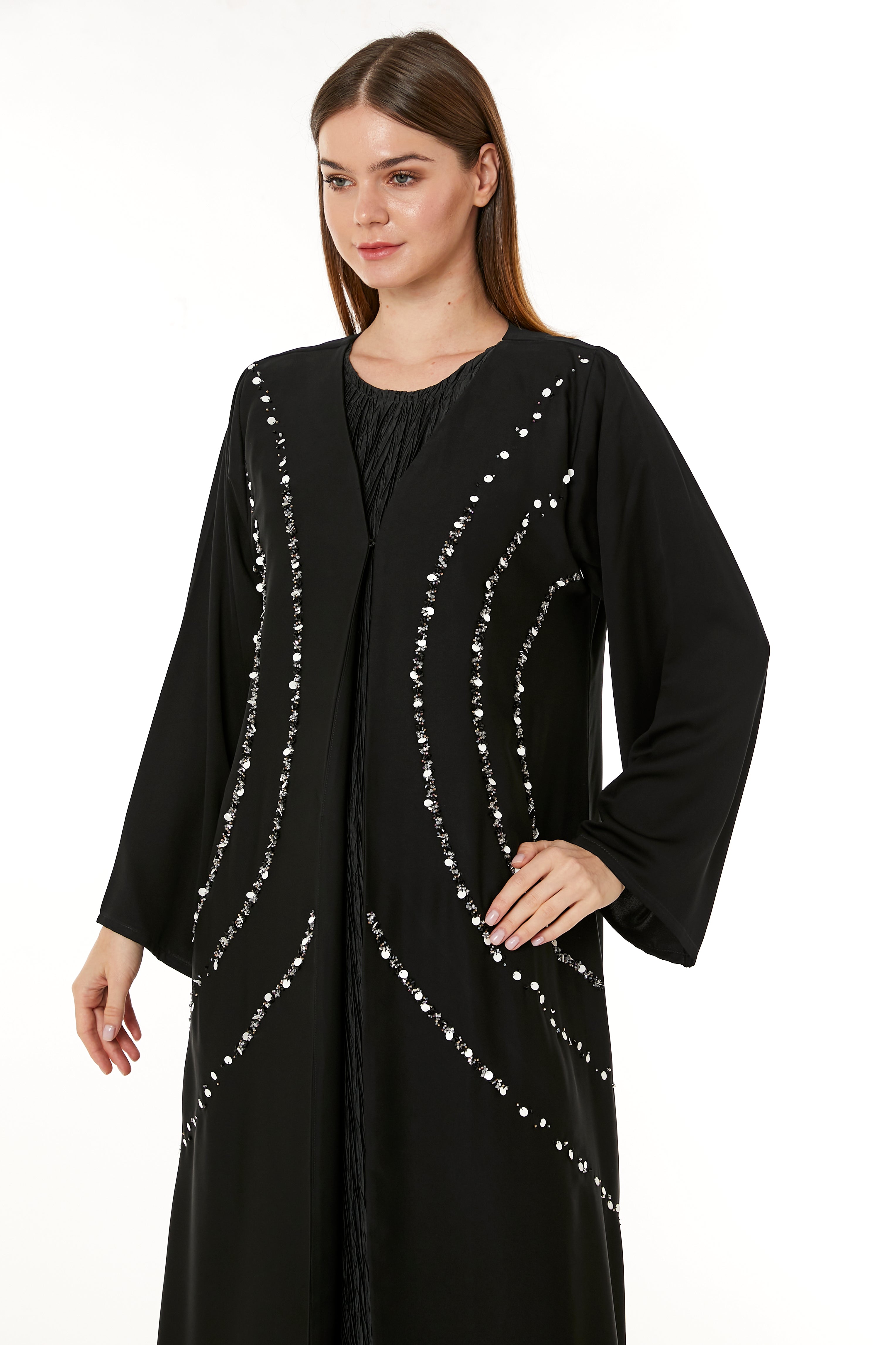 Black Indonesian Crepe Hand Embellished Abaya