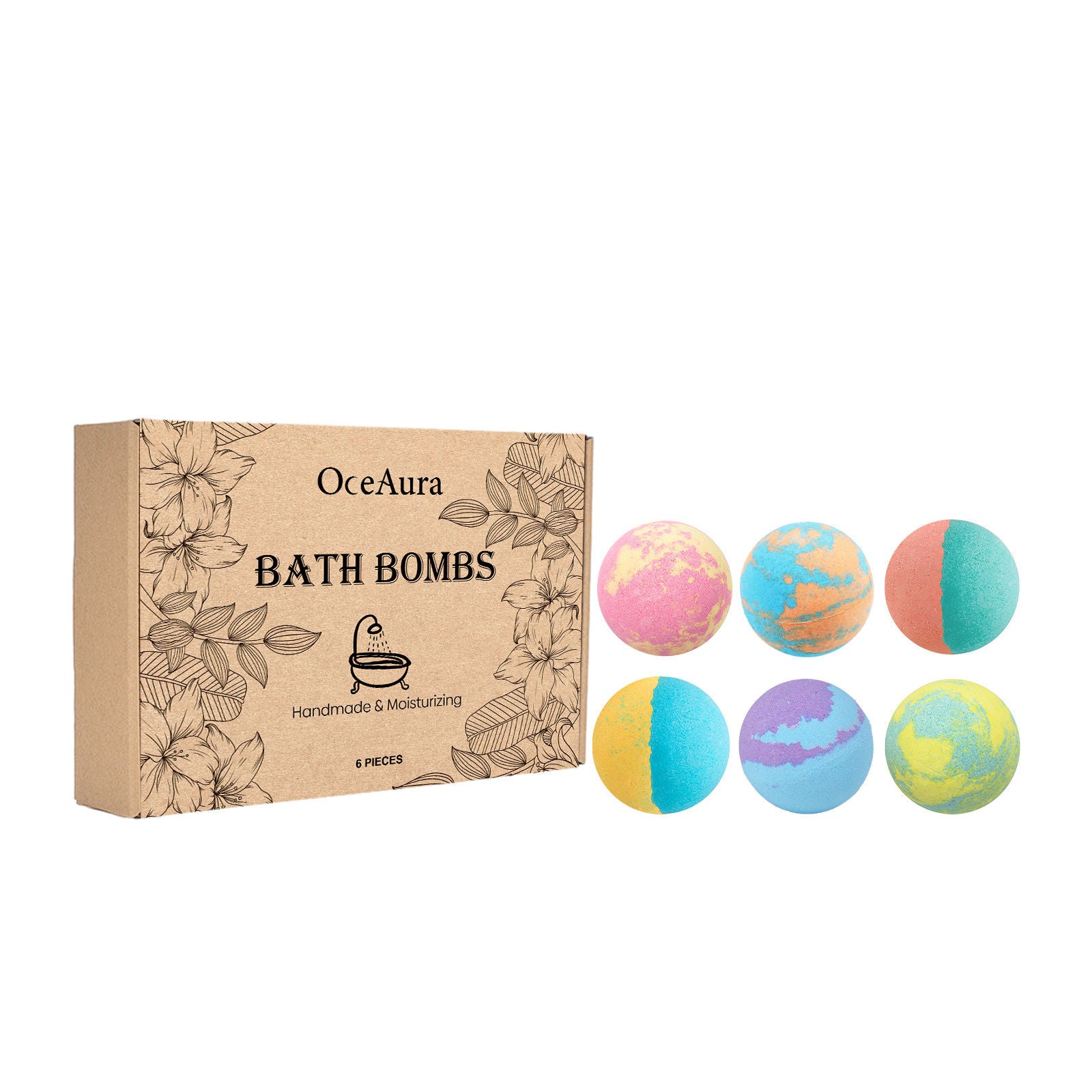 Bath Salt Ball Set, Moisturizing Floral Bath Sponge, Long-Lasting Fragrance ,6pcs