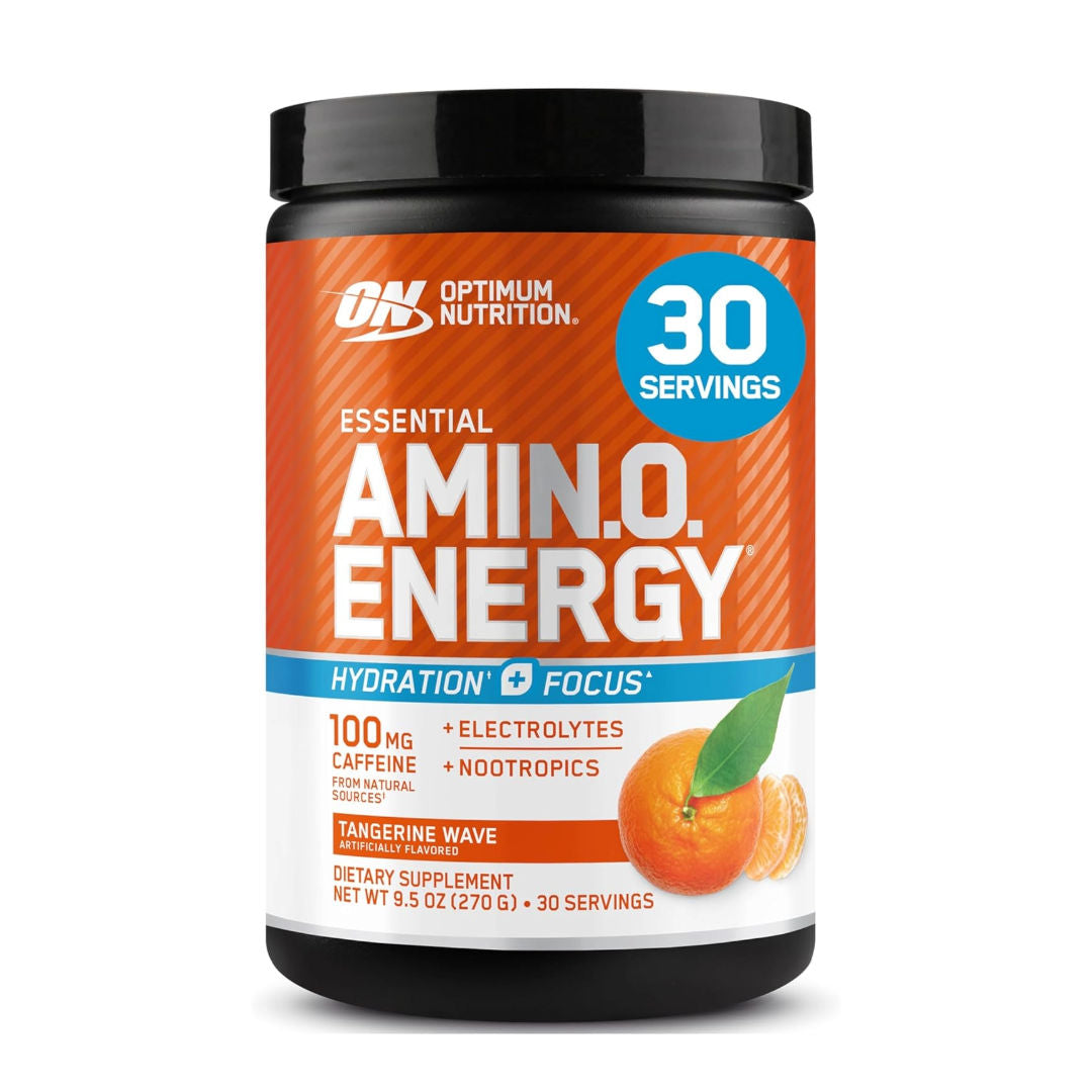 Optimum Nutrition Amino Energy Powder Plus Hydration, with BCAA, Electrolytes, and Caffeine, Tangerine Wave, 30 Servings