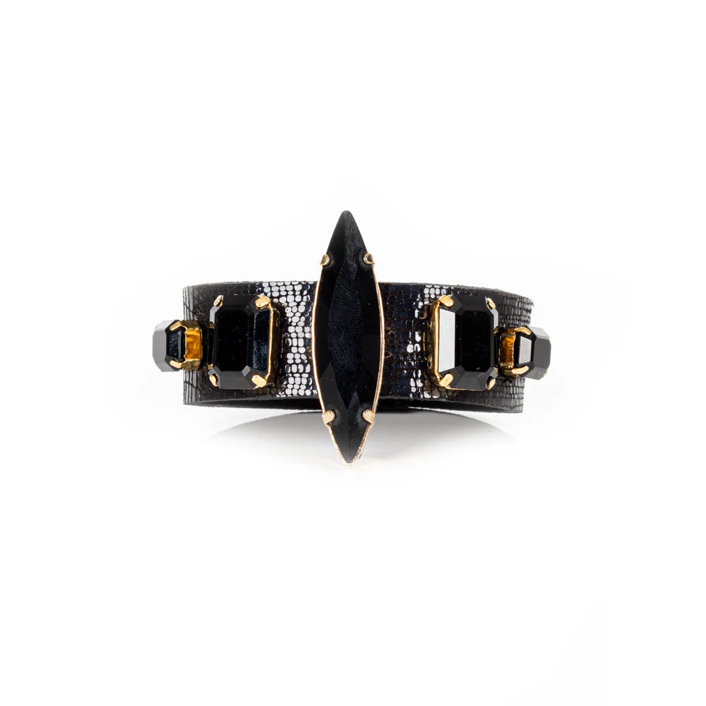 The Dark Obsidian Eclipse Crystal Leather Cuff