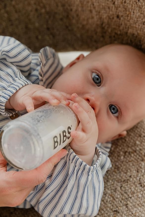 BIBS Glass Baby Bottle Round Latex 120 ml (0 - 3M Sage)