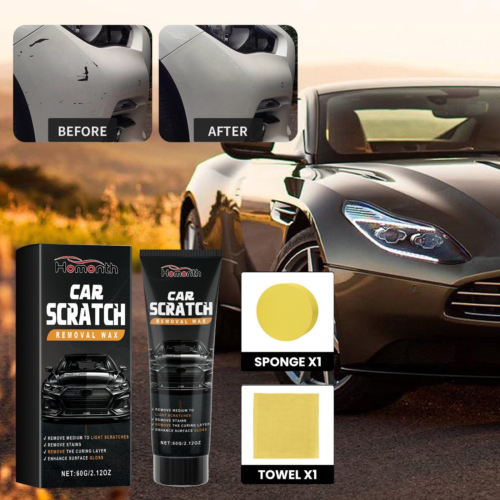 Car Scratch Remover Wax, Automotive Polishing Kit, Easy Scratch Repair, 85g ,1set
