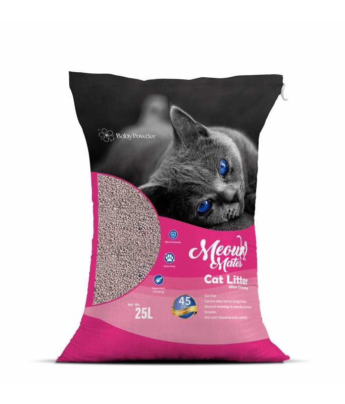 Meow Mates Bentonite Cat Litter - Baby Powder Scent 10kg