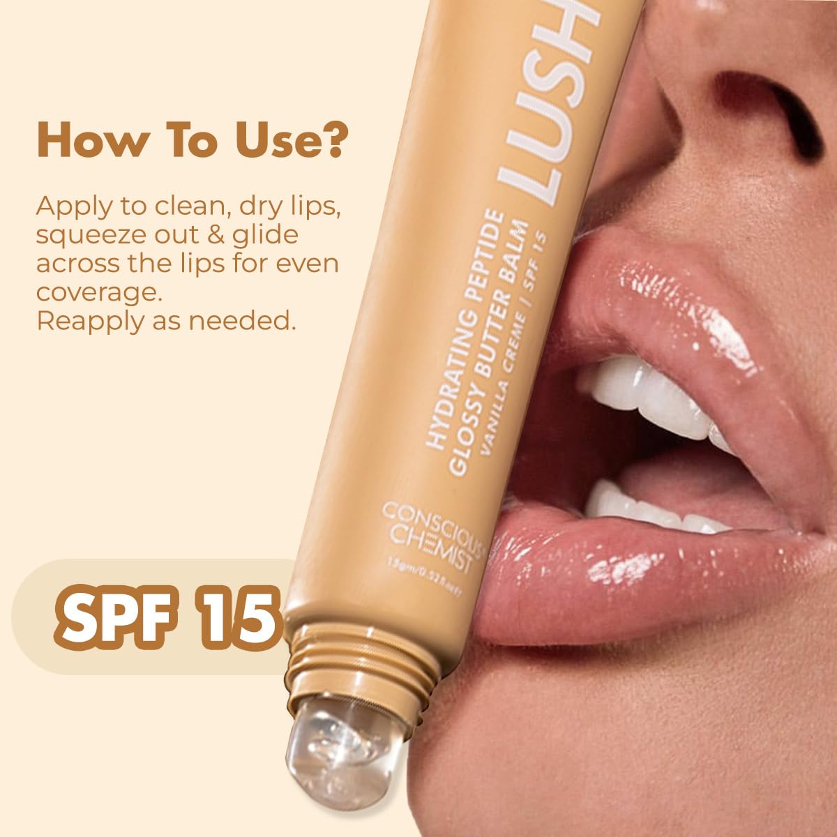 Conscious Chemist Peptide Lip Balm - Lush Lips with SPF15 | 15g | Vanilla Creme