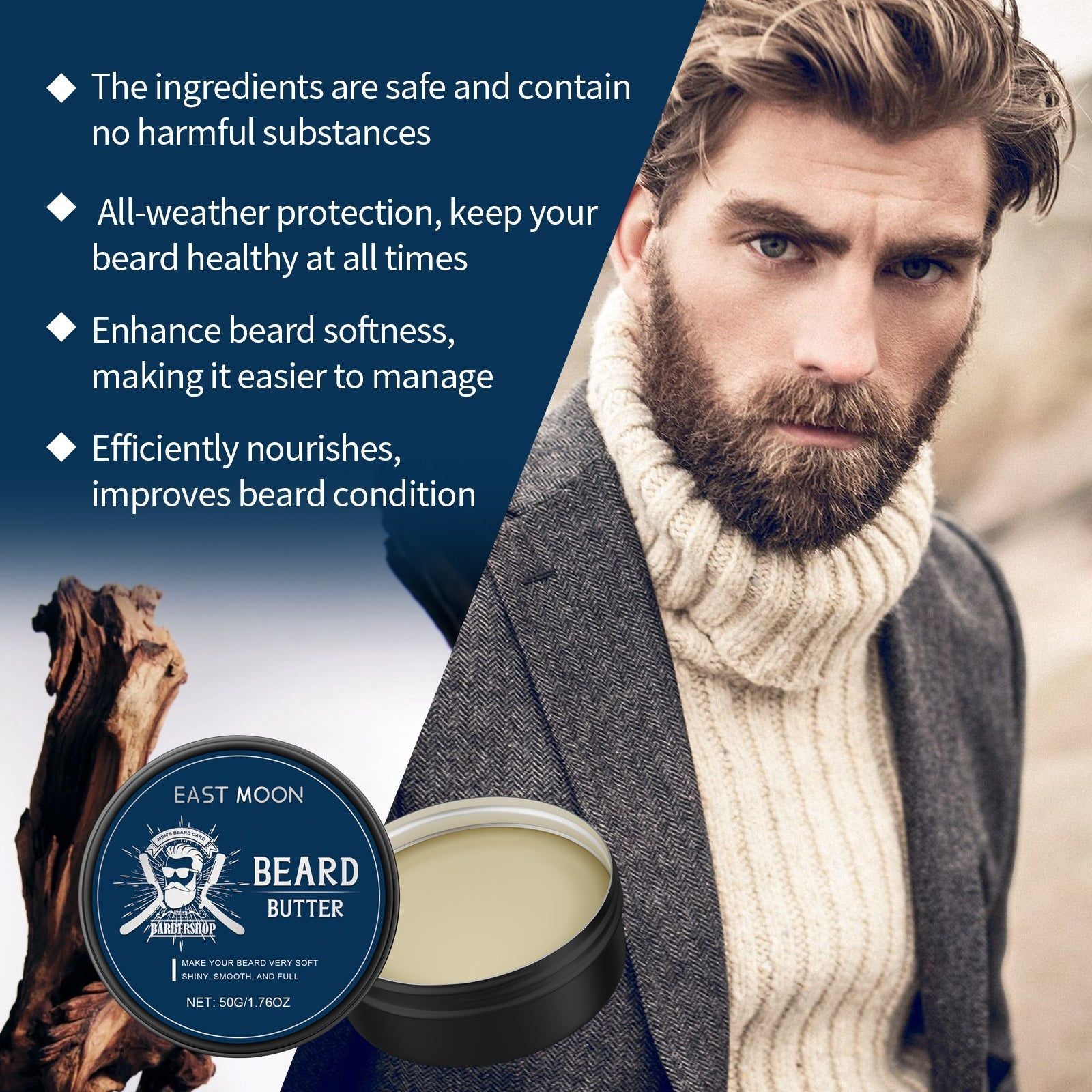 Revitalize Your Beard with Sandalwood Oil, Hydrating Beard Care for Soft, Frizz-Free Beards ,50g