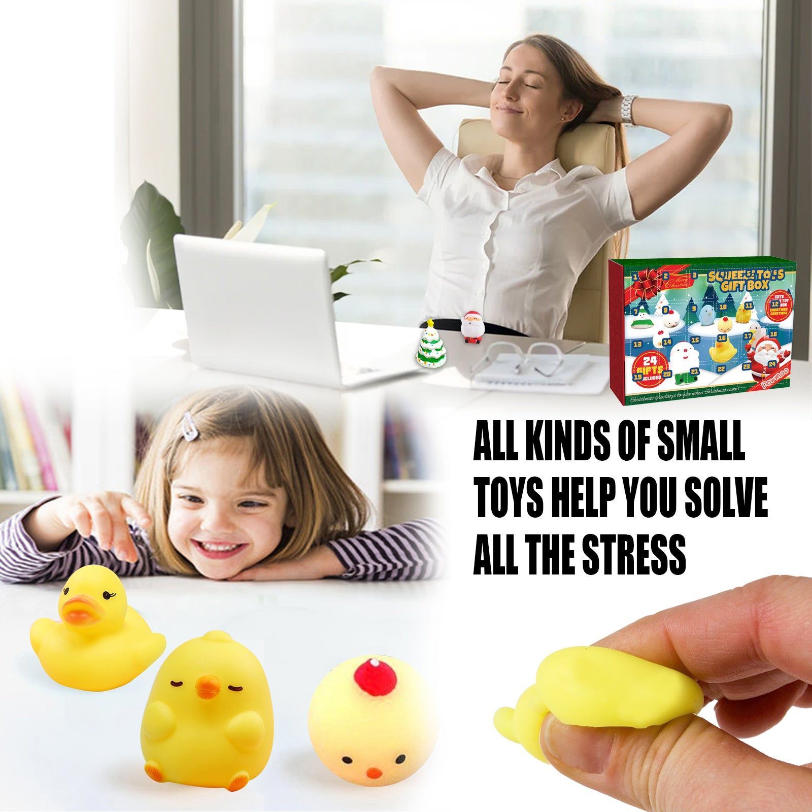 Christmas Stress Relief Pinch Gift Box, 24-Cell Countdown Blind Box, Fun Cartoon Toy ,24grid