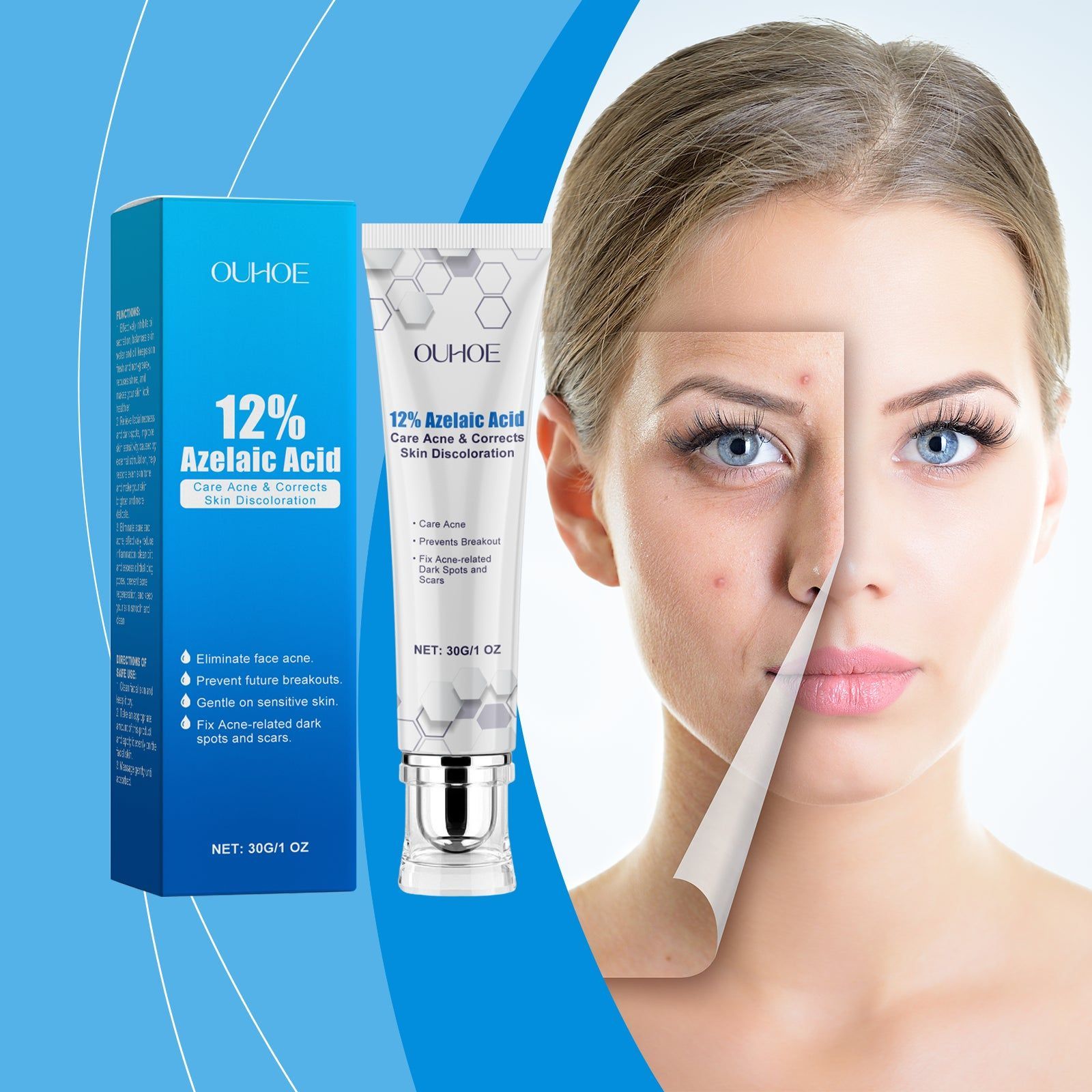 Azelaic Acid Facial Care Cream, Acne & Oil Control, Gentle Hydrating, Clear Skin ,30ml
