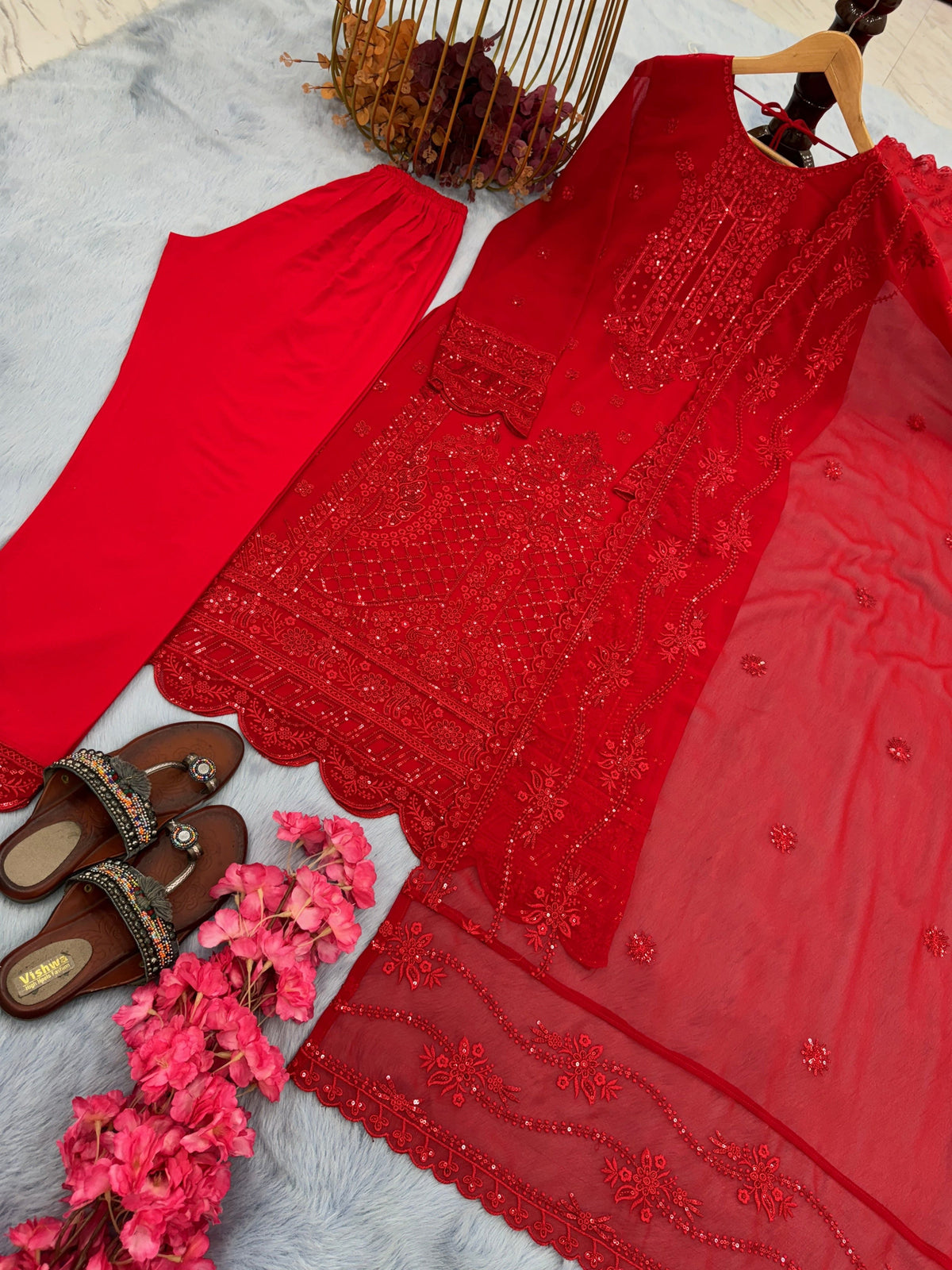 Fab Zone Georgette Top Bottom Set with Heavy Dupatta